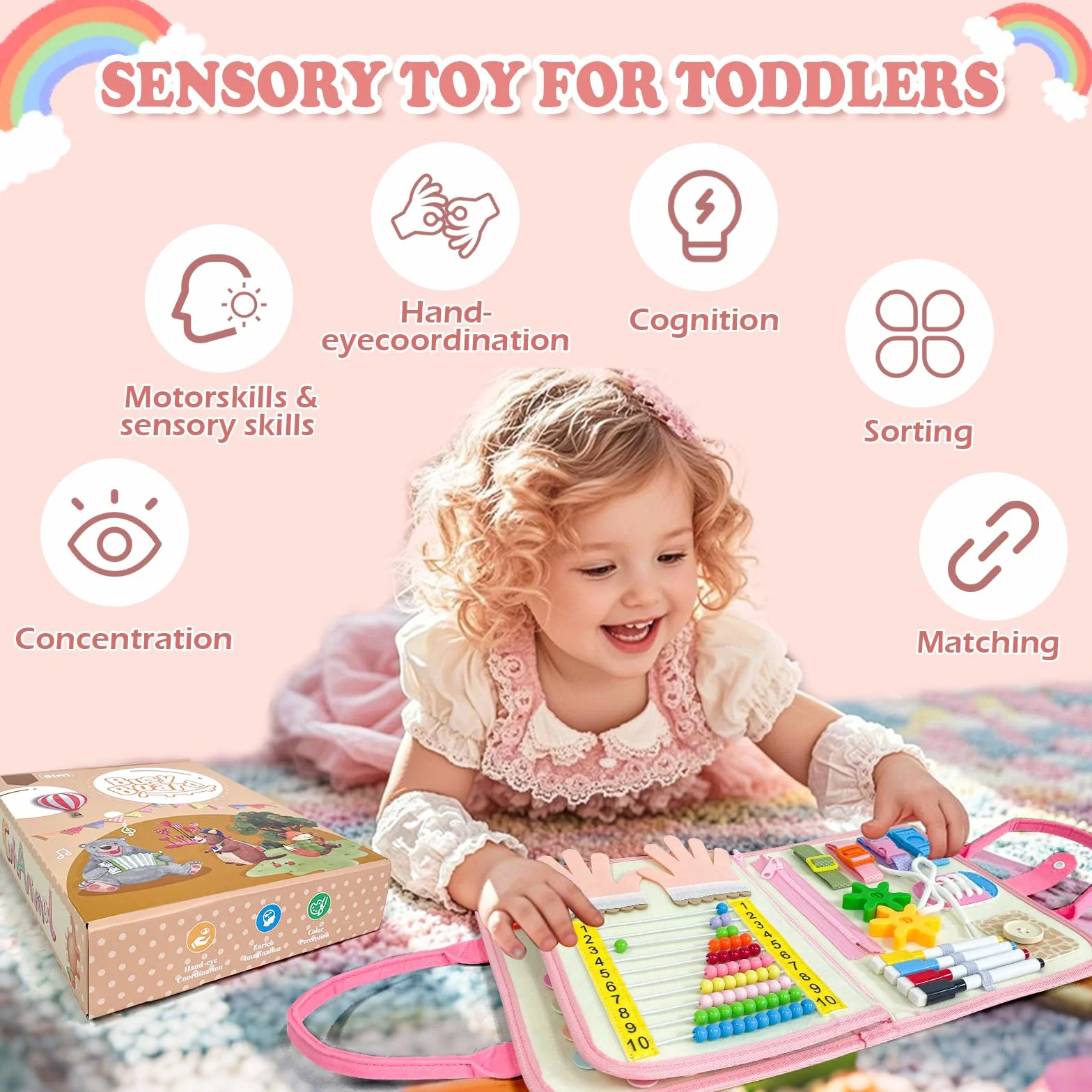 Busy Board, Giochi Montessori, Giochi Bambini 2 Anni, Libro Montessori Interattivo, Regalo Bambina 2 3 4 5 Anni, Montessori 2 Anni, Libri Bambini, Quiet Book, Regalo di Compleanno, Regali Natale