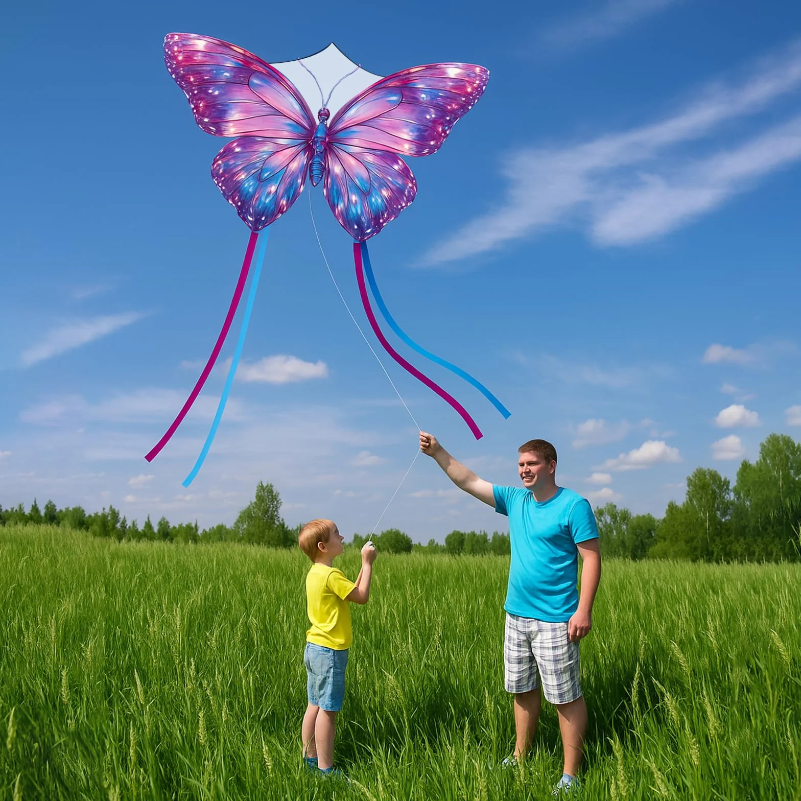 SSKHE Grande aquilone a farfalla da 139,7 cm, facile da far volare per principianti, con coda lunga, per spiaggia e parco all'aperto, ideale per le famiglie e come regalo