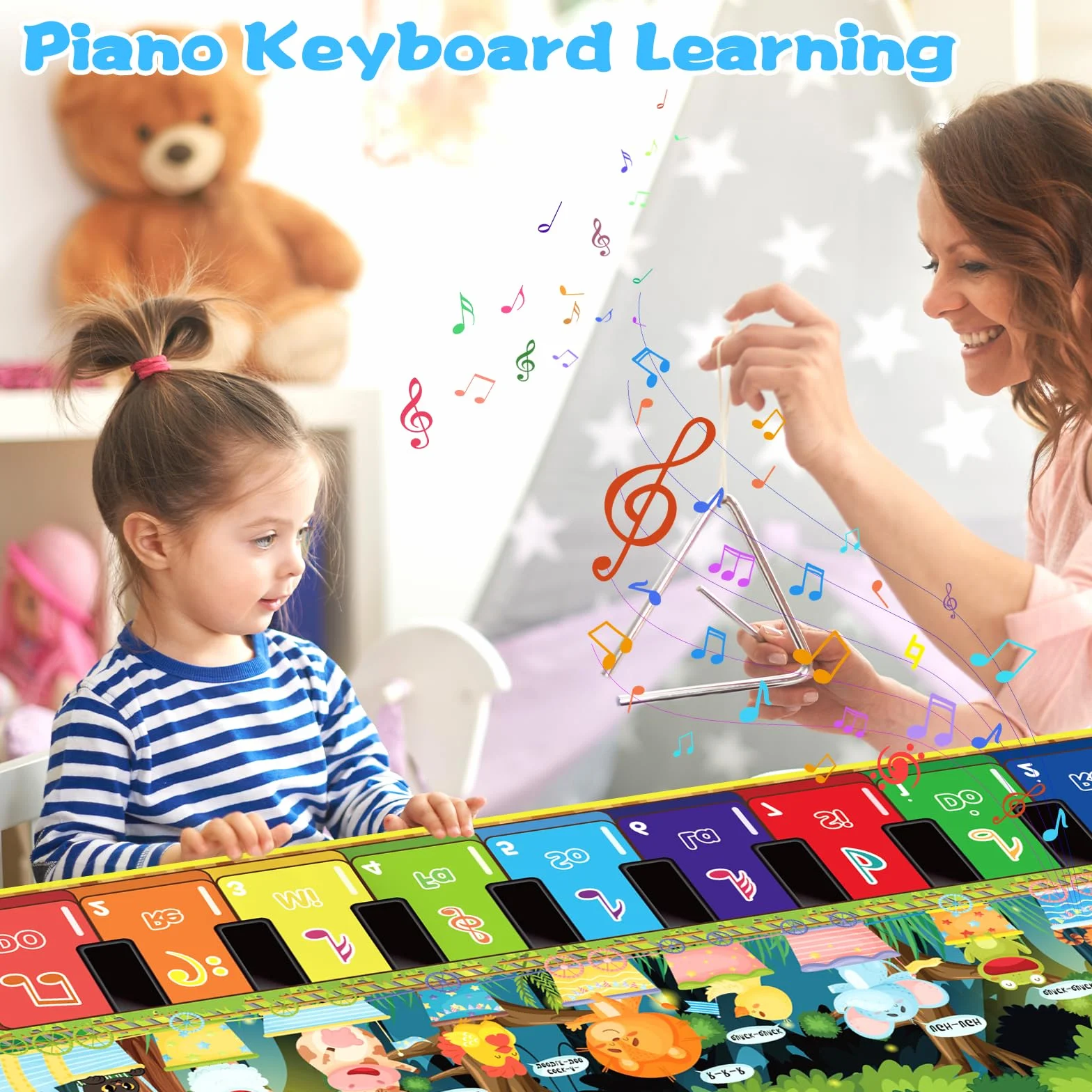 Tappeto Musicale, Tappeto Musicale Bambini, Bambini Tappetino per Pianoforte con 10 Animali, Tappeto da Danza, Tappeto Musicale Bambini 1 Anno, per Regalo Natale, Regalo di Compleanno