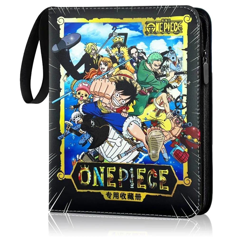 One Piece Album per Giochi Carte Anime 50 Pagine per 400 Carte Libro Porta Cartes con Cerniera Pelle PU Trasparente Impermeabile Cerniera Anime Cards Album Libro Regalo per Bambini A