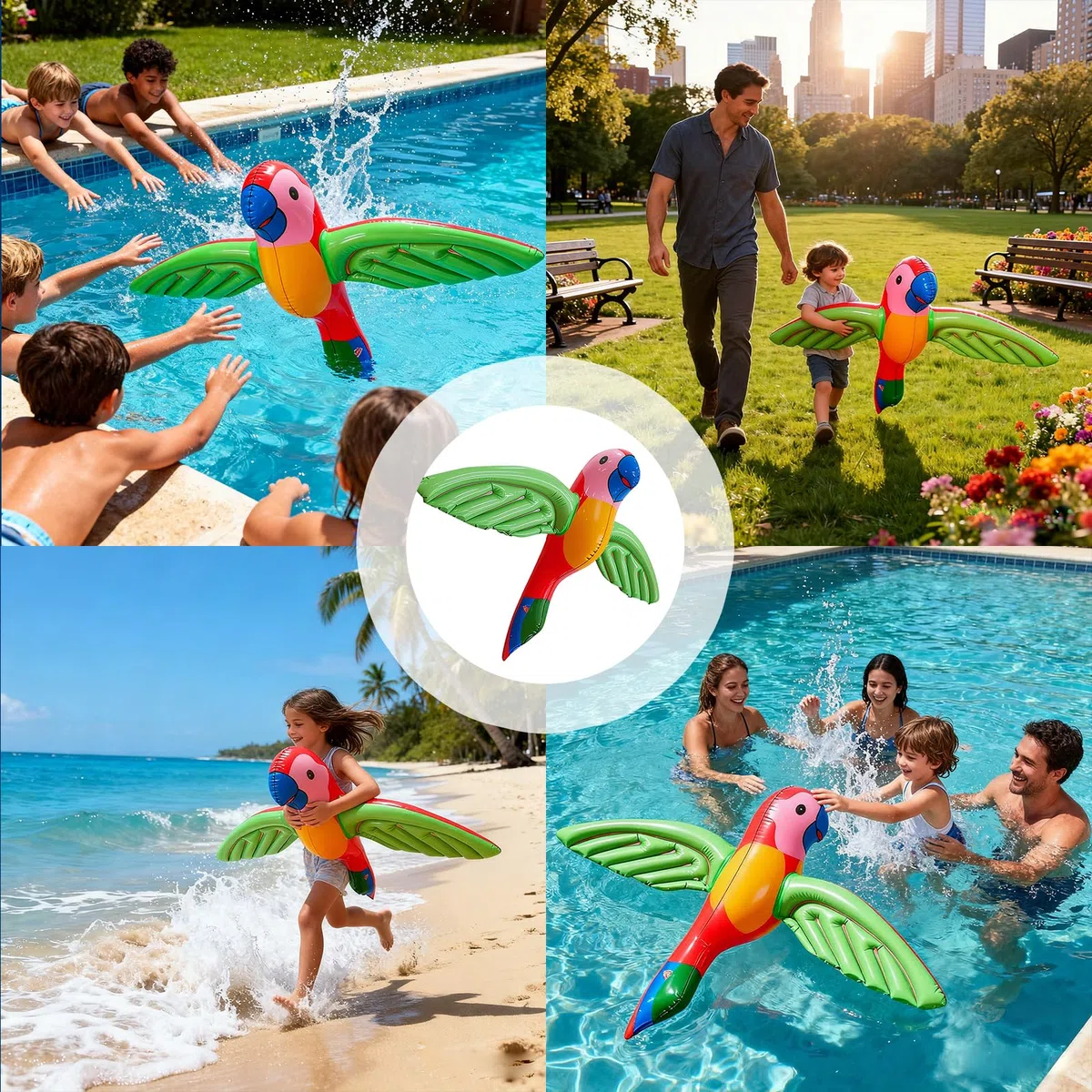 4 pappagalli gonfiabili, 58 x 75 cm, decorazione per uccelli tropicali, pappagalli gonfiabili per piscina e spiaggia, decorazione hawaiana e accessori per costume da pirata per compleanno, festa a