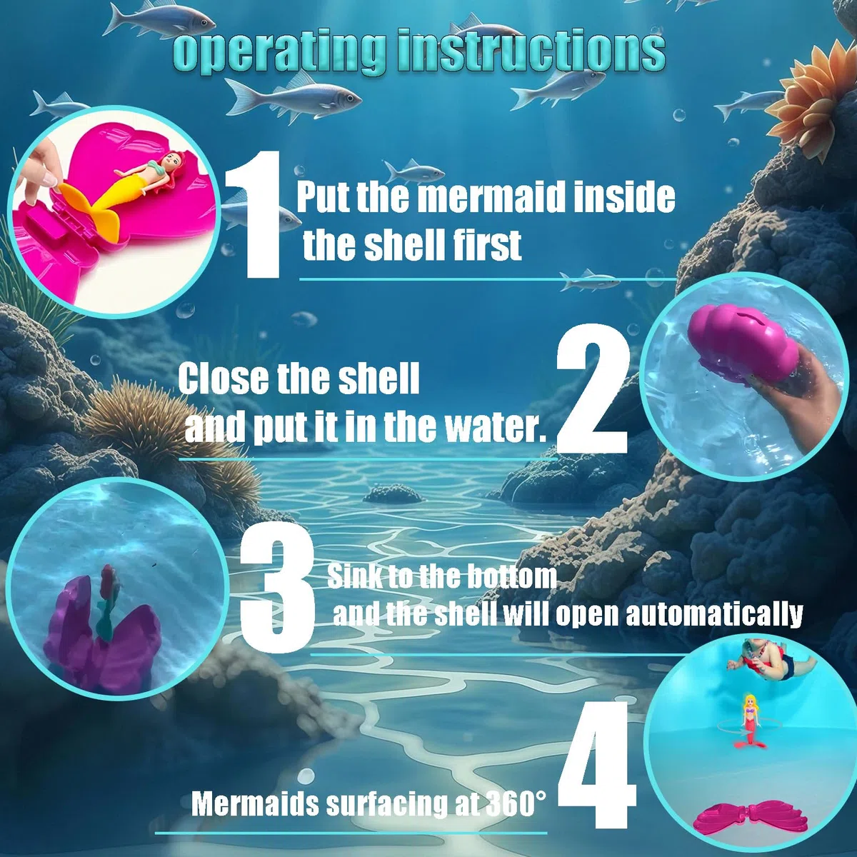 2 Pezzi Sirena Immersione Giocattoli con Conchiglia Blu,Sinkers Sirena per Bambini Piscina Giocattoli,Sirene Bagno Giocattolo Nuoto per Ragazze Gioco Subacqueo Addestramento Giocattoli D'acqua