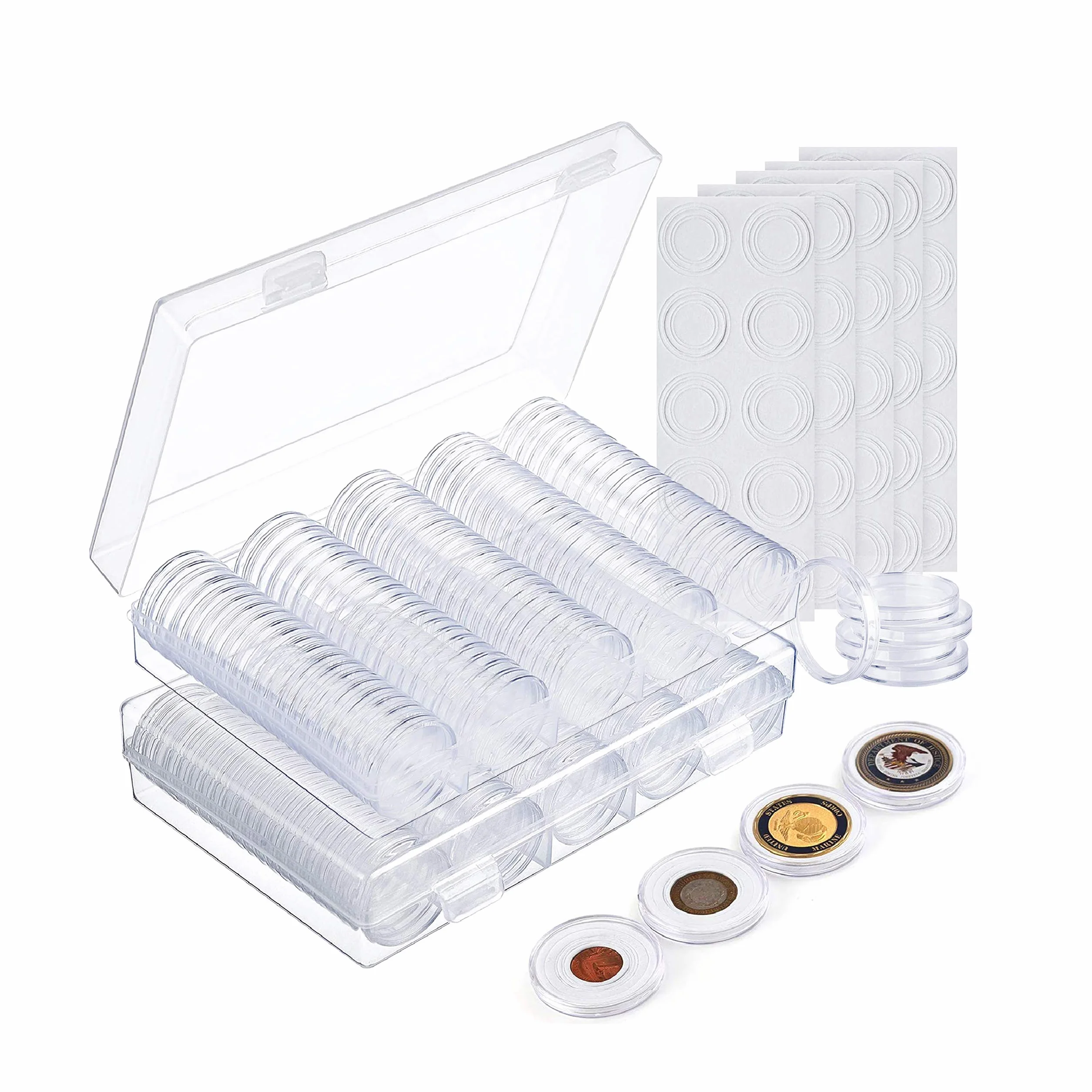 MATANA - 200 Pezzi Capsule di Monete (33mm) con 200 Guarnizioni in Schiuma EVA e 2 Scatole Porta Monete di Collezione