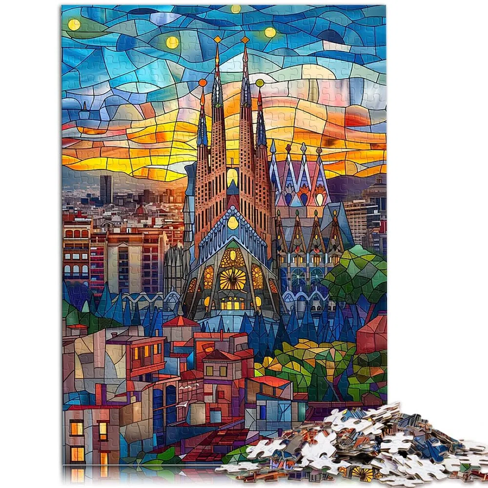 Puzzle 1000 pezzi per adolescenti Mosaico del tramonto di Barcellona Difficile Duro con pezzi completamente interconnessi di forma casuale 38x26cm