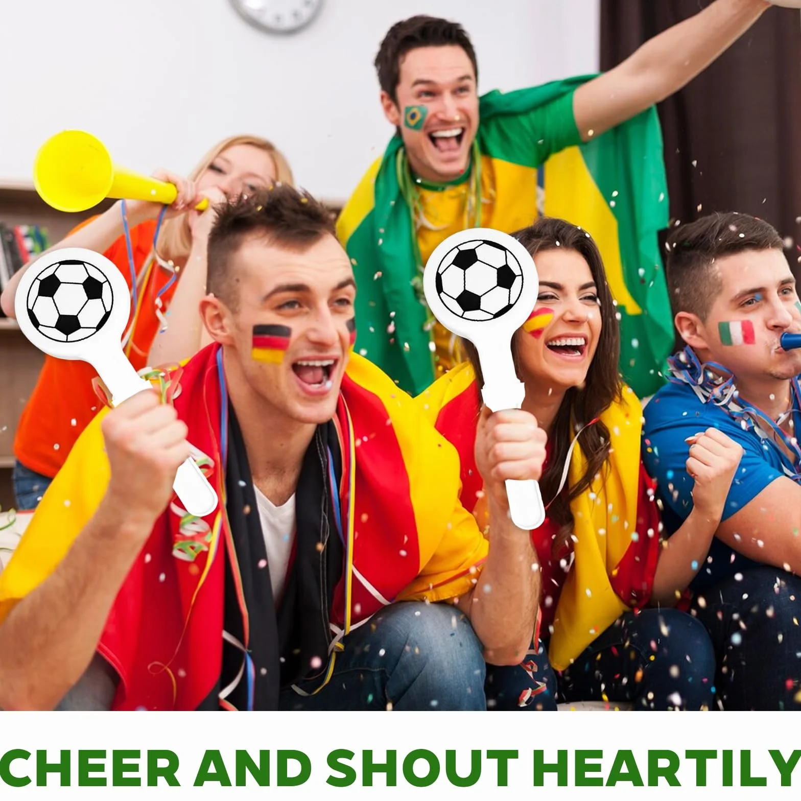 3 Vuvuzela a Forma di Pallone da Calcio con 6 Clap-main de football, corni da calcio, Trombe da Stadio per Eventi Sportivi, Tornei di Calcio, Basket trombette festa compleanno