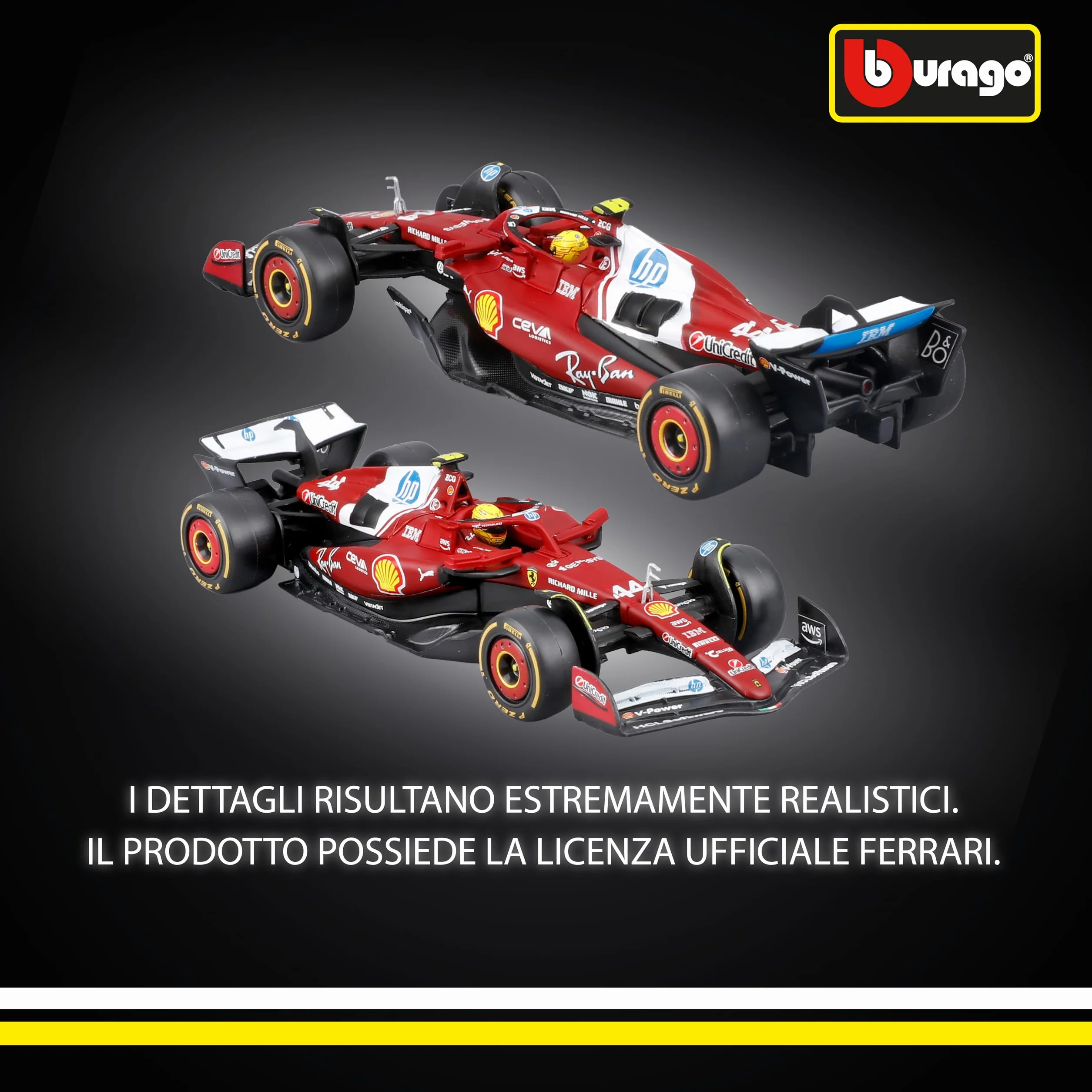 Bburago Ferrari SF-25 F1 2025 #44 Hamilton Diecast 1:43 Replica Dettagliata Teca Basetta Licenza Ufficiale Ferrari