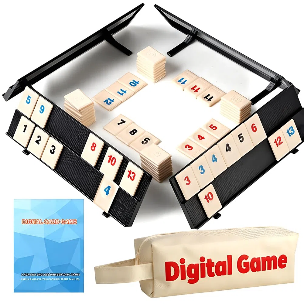 Rummy Cup - Set da gioco classico con 4 banchetti pieghevoli in una borsa da viaggio estremamente robusta, giochi da tavolo per adulti e bambini dai 7 anni in su