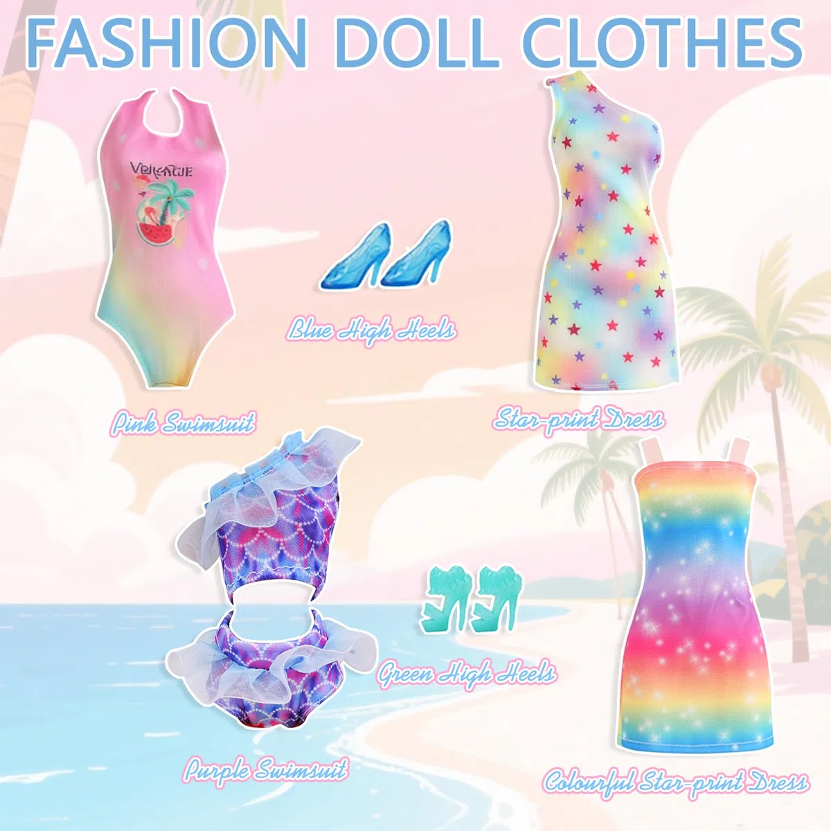16 vestiti e scarpe per bambole compatibili con Barbie da 29,2 cm, include 1 vestito a sirena, 2 top con cinturino, 2 vestito, 1 pantaloni, 4 set costumi da bagno 5 scarpe, regali per ragazze