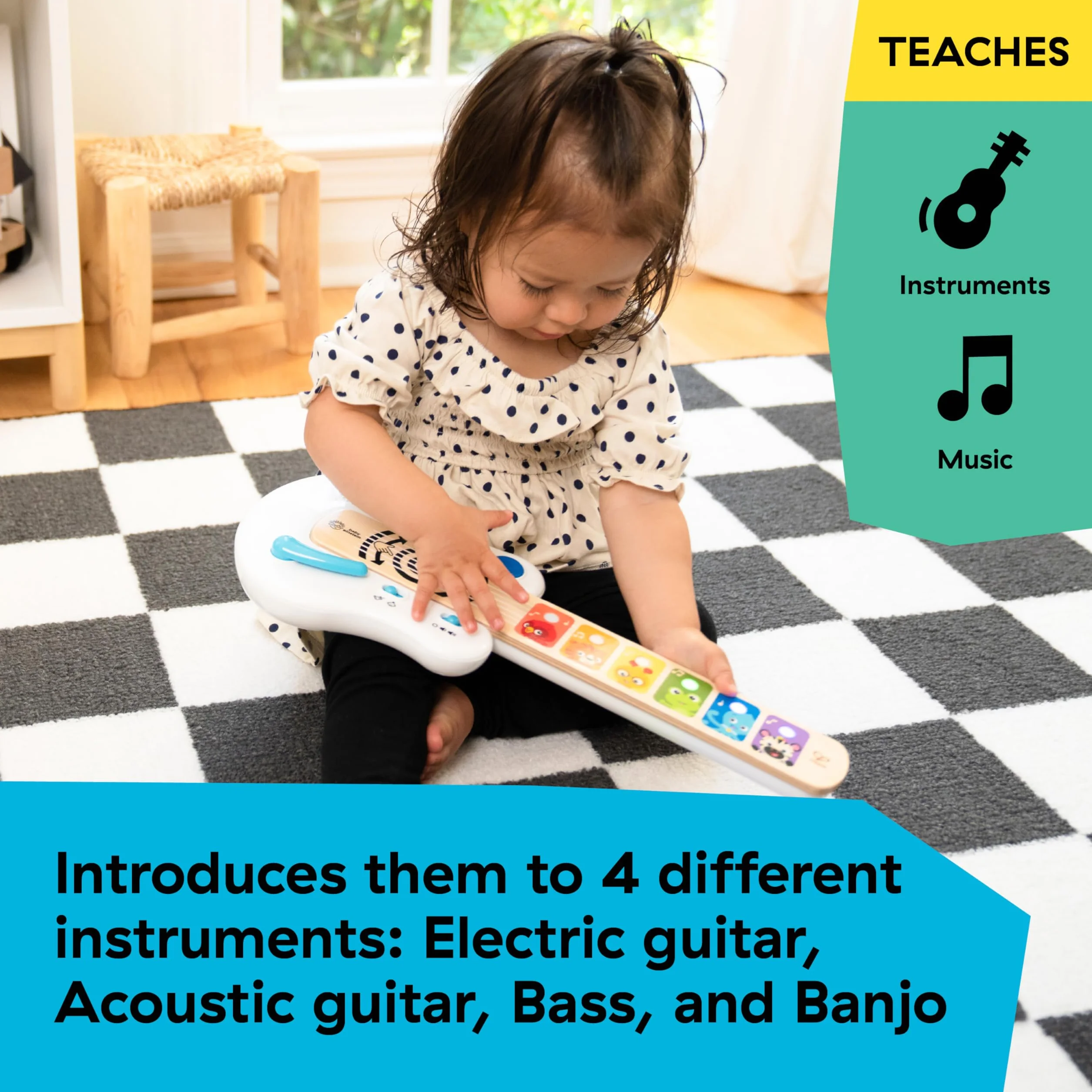 Baby Einstein, Hape, Chitarra Elettronica, Strum Along Songs Magic Touch, Giocattolo Musicale in Legno, 2 Modalità di Gioco, Strumenti Musicali per Bambini, dai 6 Mesi+