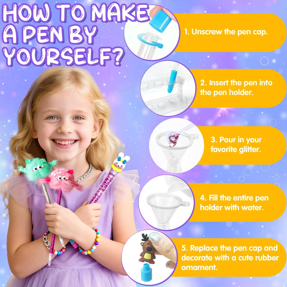 Laboratorio Delle Penne Personalizzate con 170+ Accessori, Kit Creativo per Creare Penne Fabbrica, Lavoretti Creativi per Bambini, Idee Regalo per Ragazze 5-12 Anni
