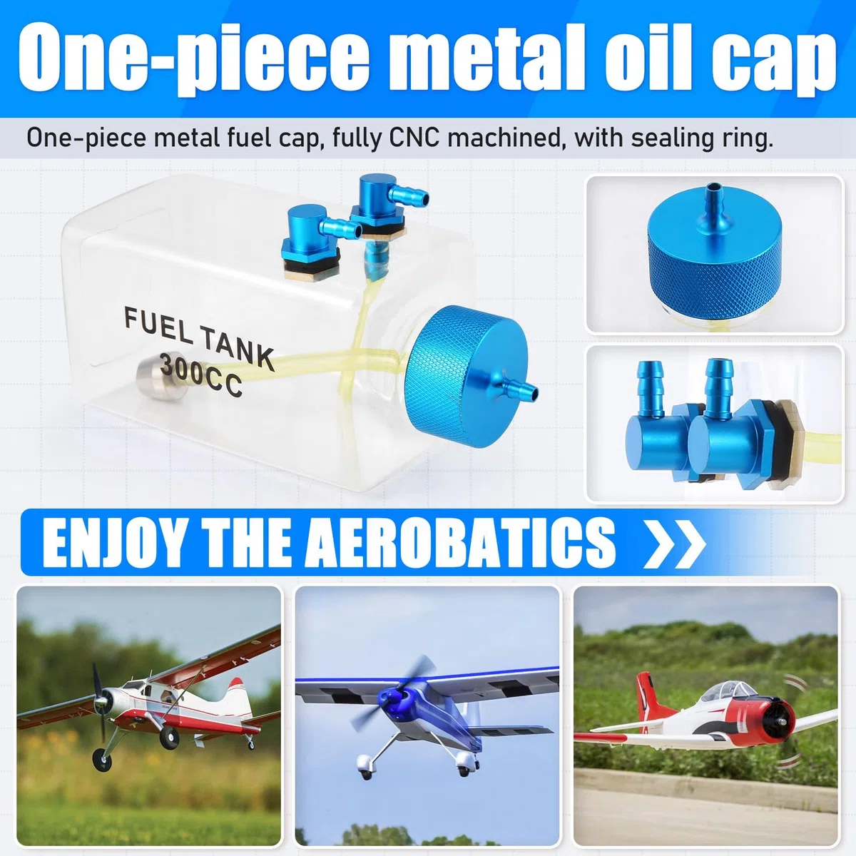 Serbatoio carburante benzina trasparente bottiglia di plastica 300CC CNC per RC Gas e Nitro aereo