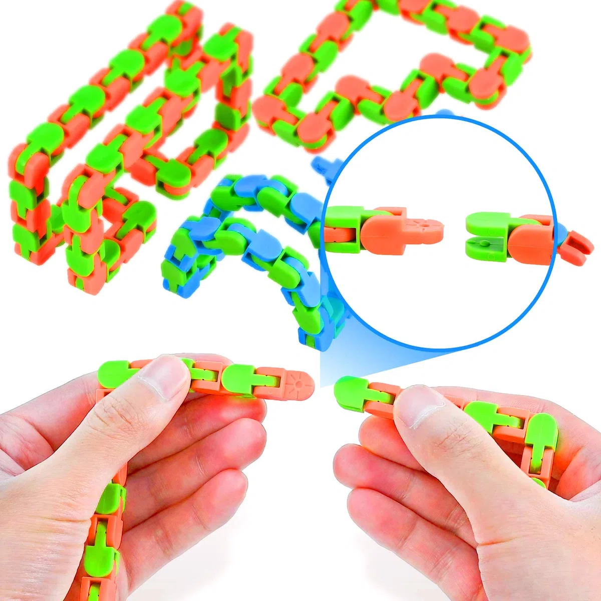 GOLDGE 10PCS 24 Link Wacky Track Toys Snap and Click Fidget Toys Puzzle Finger Toy Ansia Stress Relief Multicolor Snake Chain Puzzle Bomboniere Party Bags Fillers e giocattoli educativi