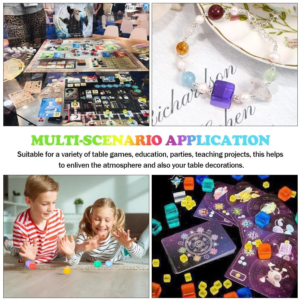240 Pezzi Dadi a Sei Lati 8 mm Multicolor Cubi Acrilici Trasparenti Perline Senza Fori in 12 Colori Con Borsa con Coulisse per Giochi da Tavolo, Apprendimento, Artigianato e Hobby
