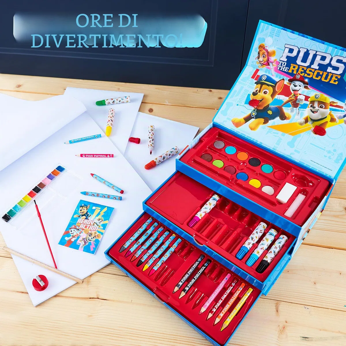 Paw Patrol Valigetta Colori per Bambini con Pastelli a Cera e Matite Colorate (Blu Navy)