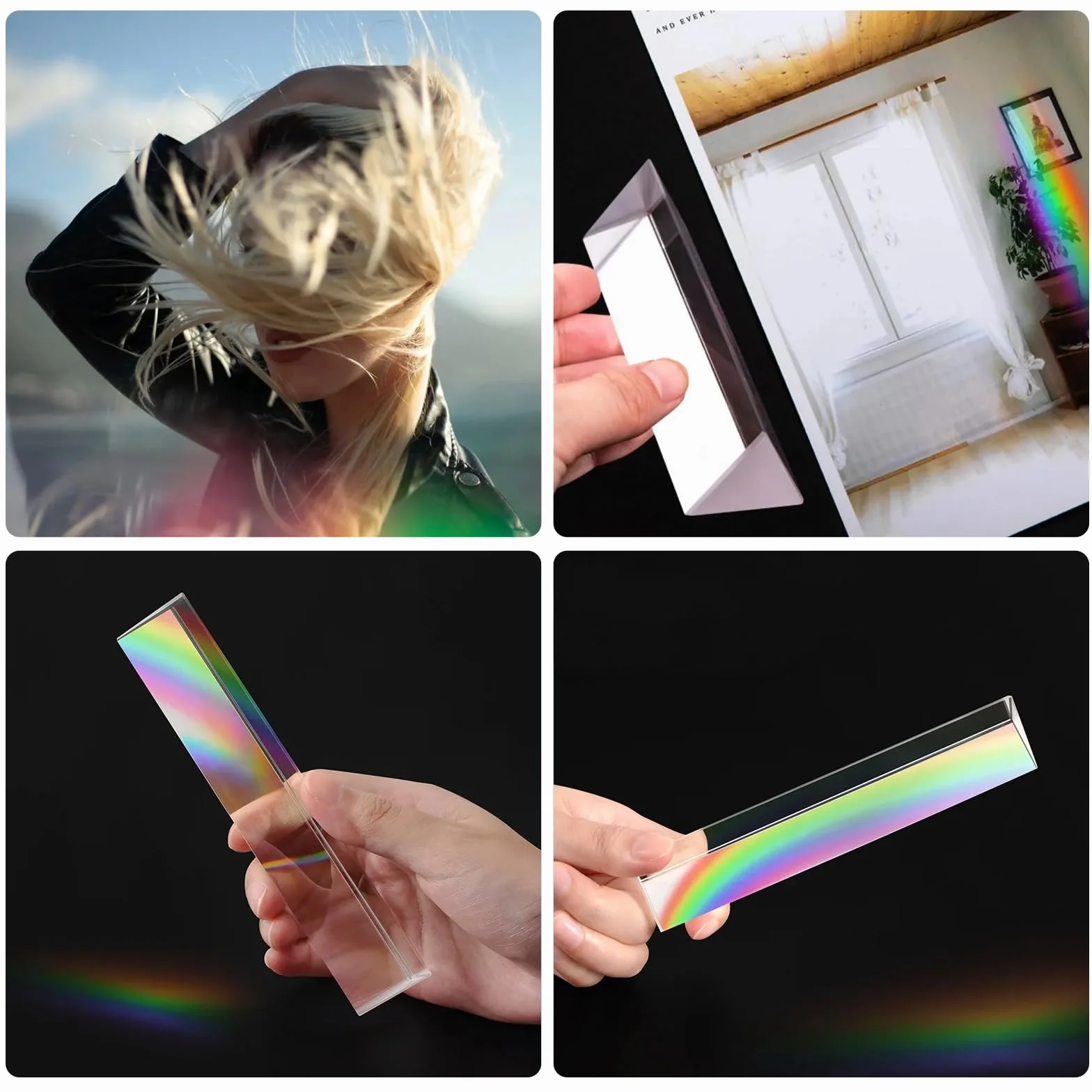 Prisma triangolare, 20 cm, prisma di cristallo K9, triangolo in vetro, prisma ottico di cristallo, prisma triangolare per spettro solare ed esperimenti effetto arcobaleno