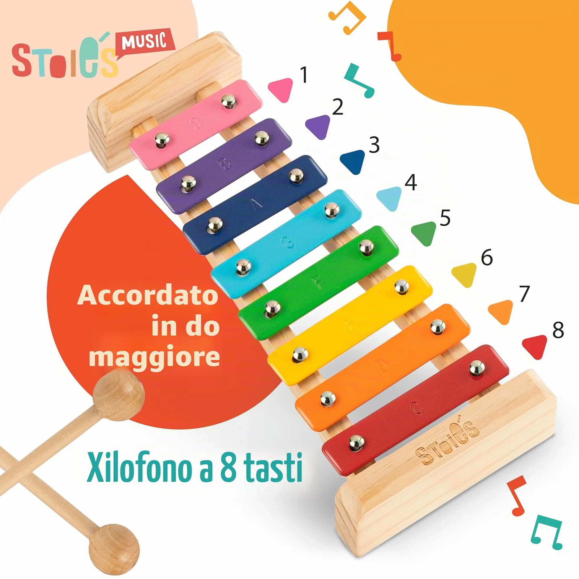 Xilofono in Do maggiore 8 tasti con le bachette in legno, per bambini e adulti, facile da suonare, libro di canzoni incluso