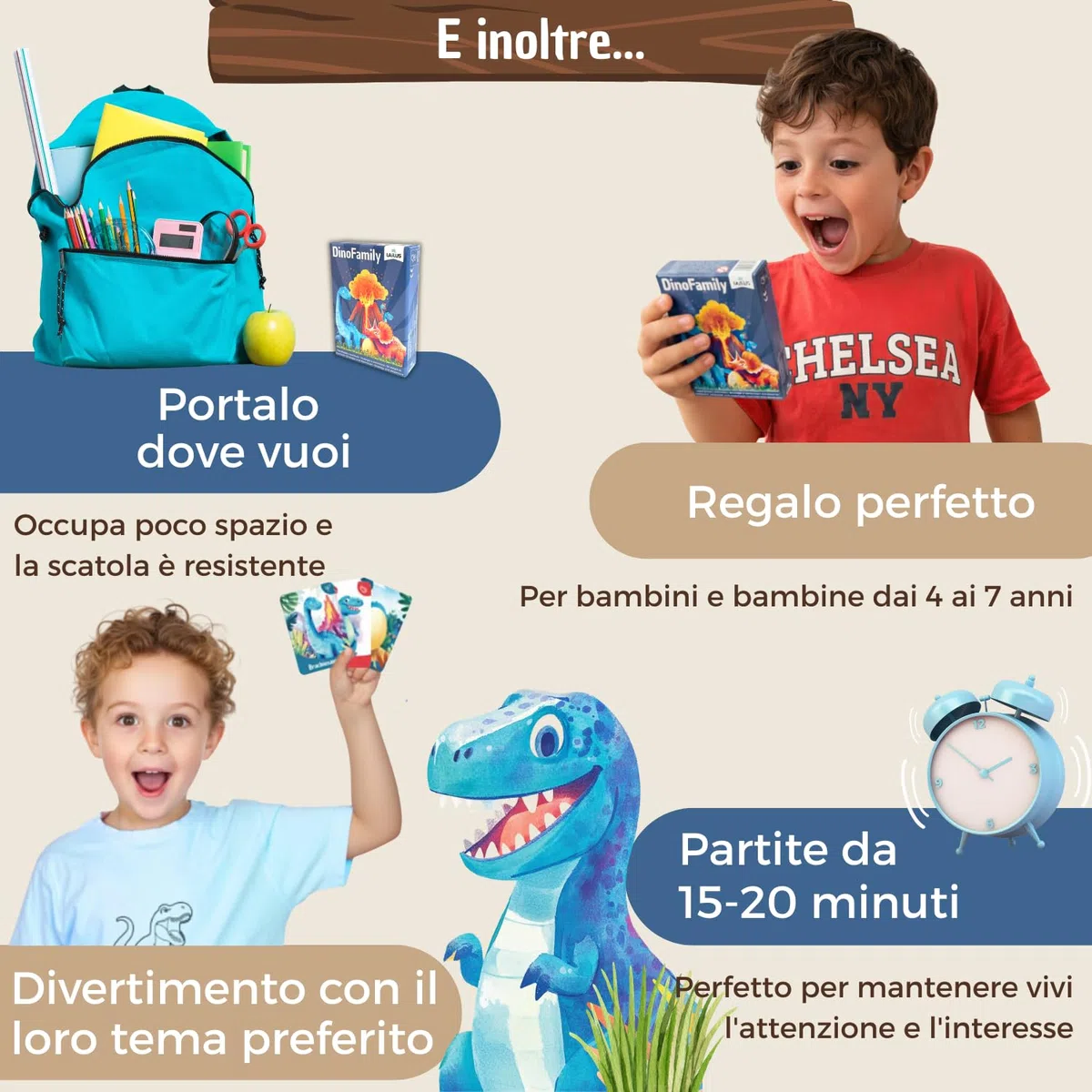 DinoFamily - Gioco da Tavolo Educativo per Bambini di 4 5 6 7 Anni, Giochi da Tavolo Dinosauri Strategico e Divertente per Bambini, Gioco di Carte per Famiglie, Regalo Bambino 6 Anni Maschio