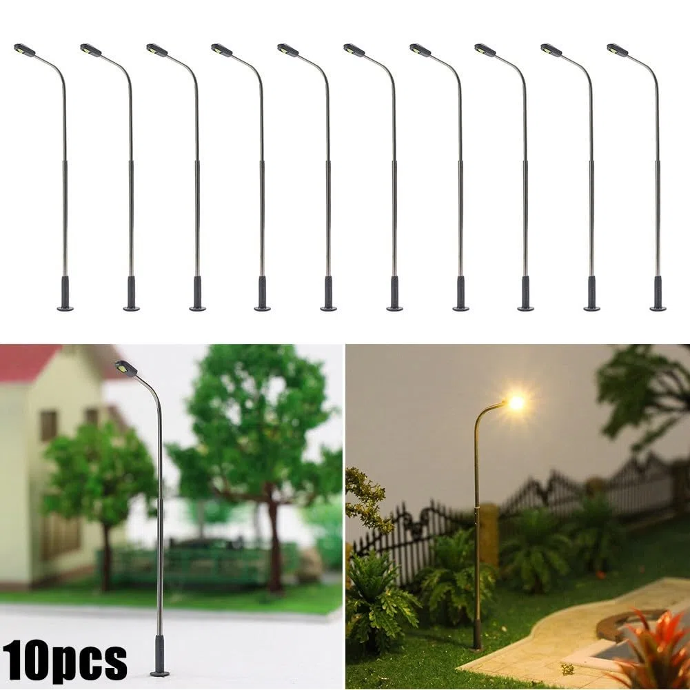 10Pcs Lampada da Strada Modello LED, Lampada da Modello Ferroviario 1:50 Bianca Calda, Lampione da Palo, H0 per Singola Testa di Misura TT