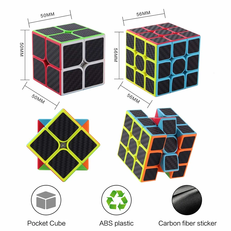 ROXENDA Speed Cube Set,[2 Pezzi] Cubo di Velocità 2X2 3X3 Speedcube Originale con Istruzioni (Carnon Fiber)