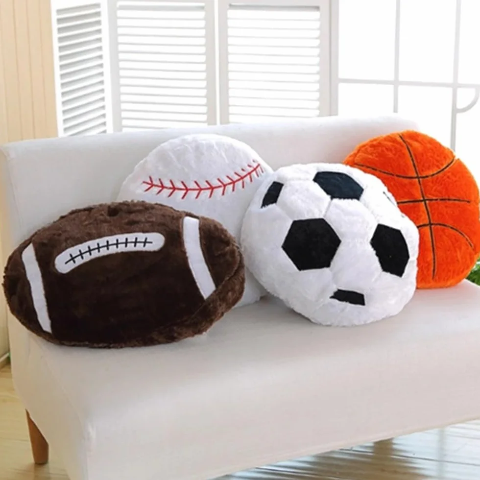 Cuscino in peluche da pallacanestro, soffice e durevole, imbottito da calcio, cuscino sportivo da 14 pollici, morbido e durevole, rotondo