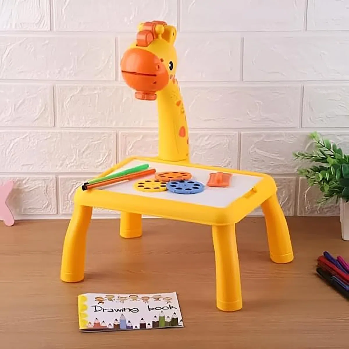 ZVD Tavolo da Disegno per Bambini con Proiettore, Proiettore Interattivo per Disegno, Disegnare con la Luce, Set di Giochi di Disegno per Tavolo da Disegno Giocattolo con 24 Motivi per Regali (Giallo)