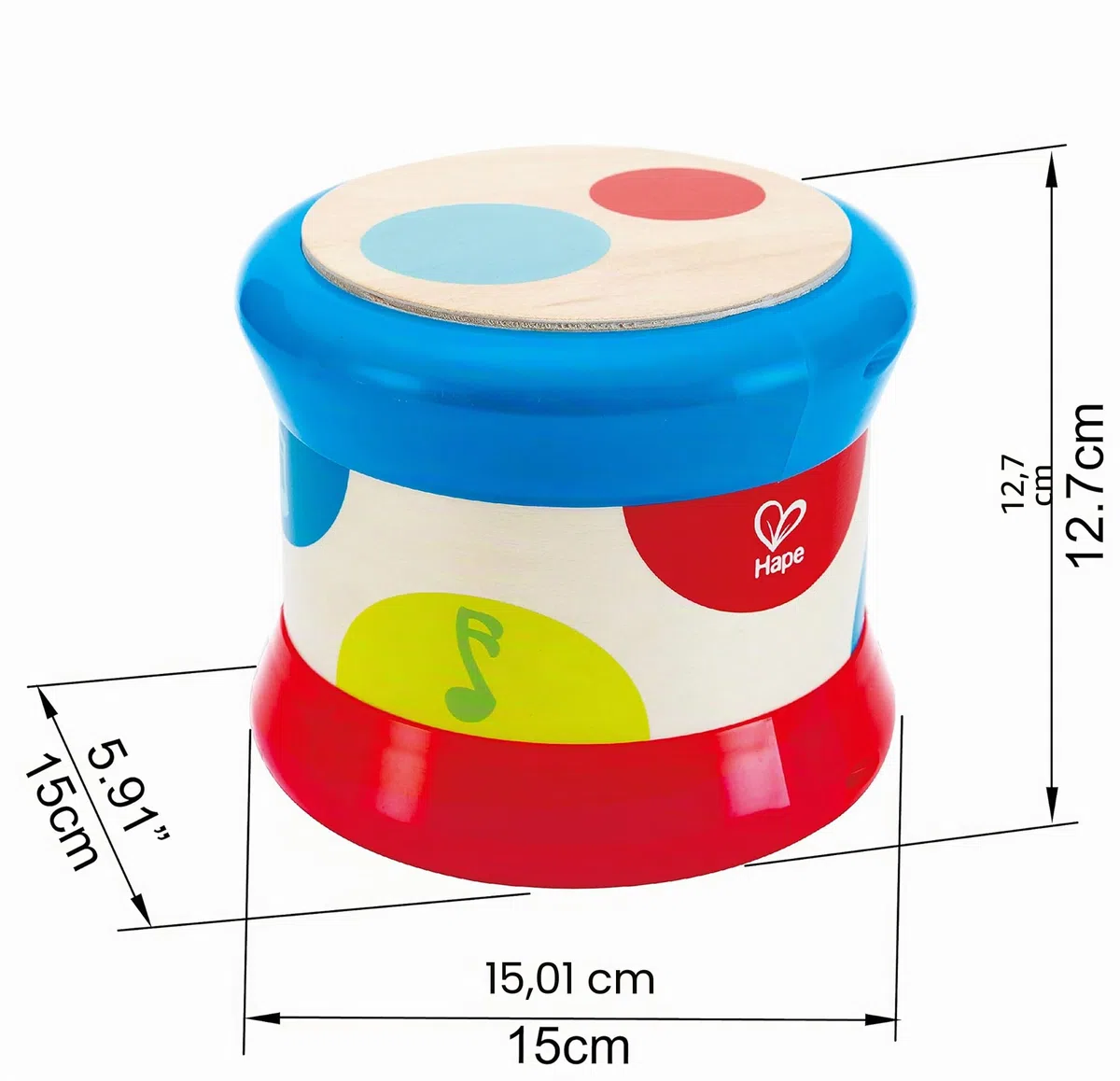 Hape Baby Tamburo | Giocattolo musicale educativo | Con tanti suoni per avvicinarsi alla musica dai 6 mesi