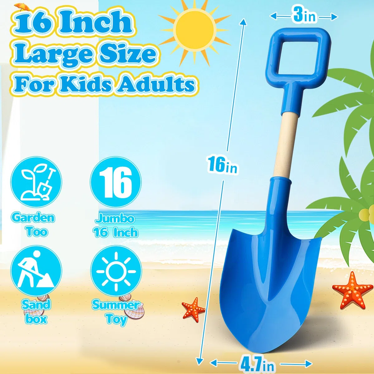 40 cm di lunghezza per bambini Spiaggia Picche di Sabbia Giocattoli Strumenti di Giardinaggio Kit Sandbox Robusto Paletta in Legno Resistente Manico In Plastica ABS Vanga per Giardino Sabbia