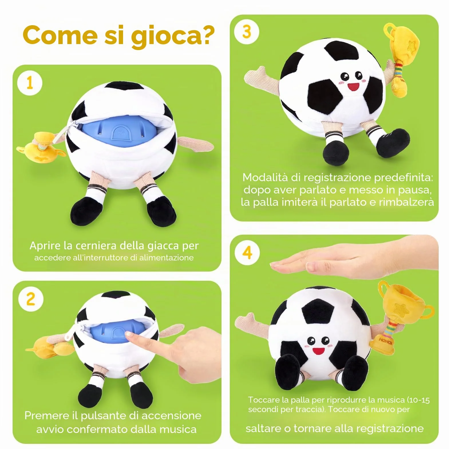hahaland Giochi Neonato 3 6 9 Mesi, Peluche Calcio Giocattolo Interattivo con Musica e Registrazioni, Gattonare Giochi Regalo Bambini 1 Anno
