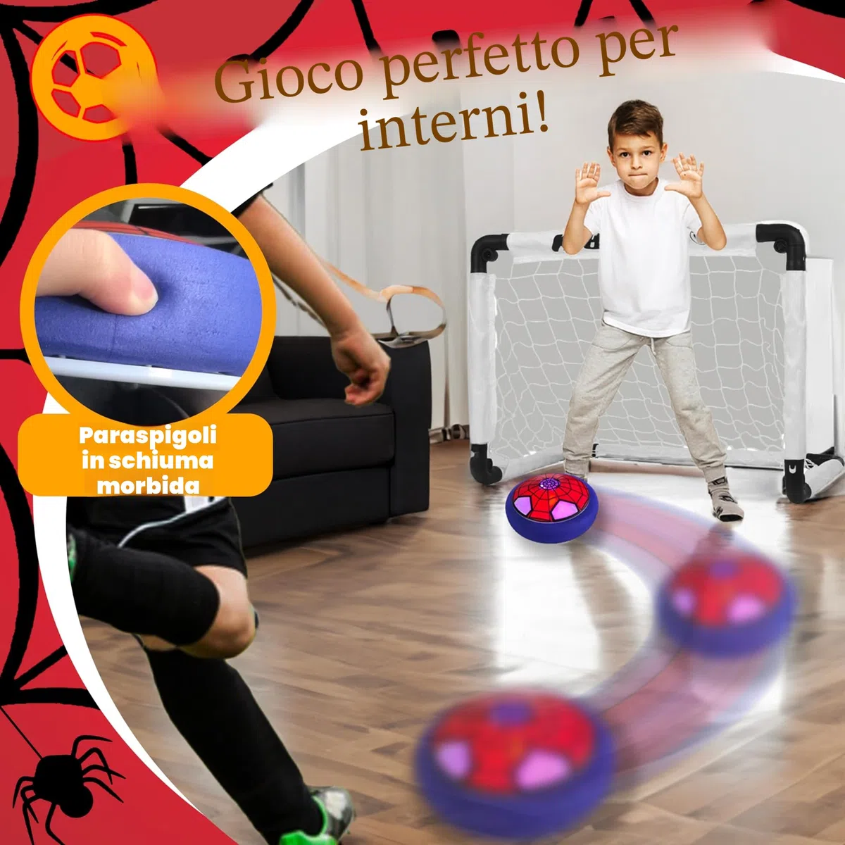 Spider Pallone Calcio Fluttuante, Hoverball con Luci LED, Giochi di Calcio per Bambini 3 4 5 6 Anni, Regalo Bambini Bambina 3-12 Anni, Giochi Esterno Interno Bambini