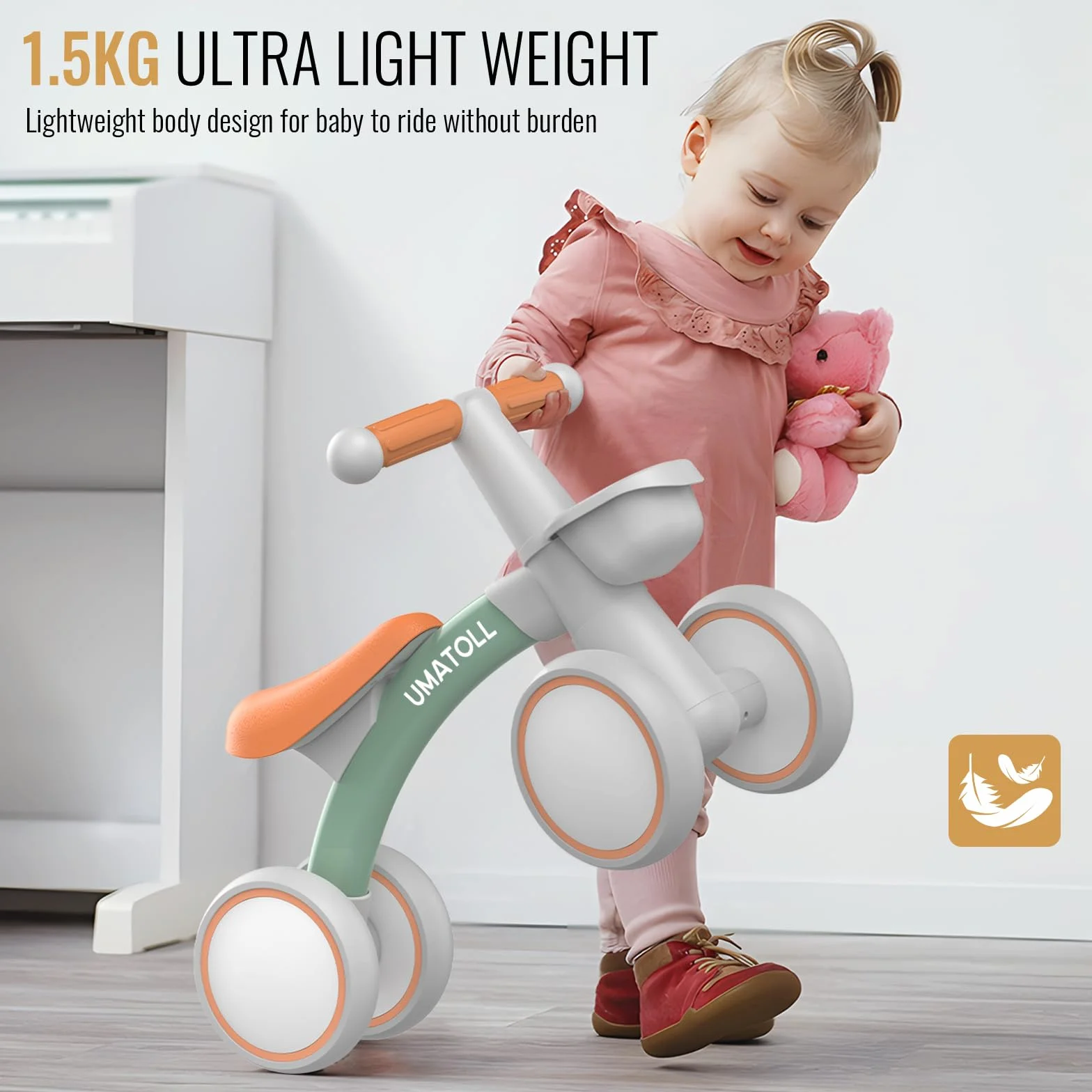 Umatoll Bicicletta Equilibrio Bambini 12-24 Mesi con Cestino, Verde