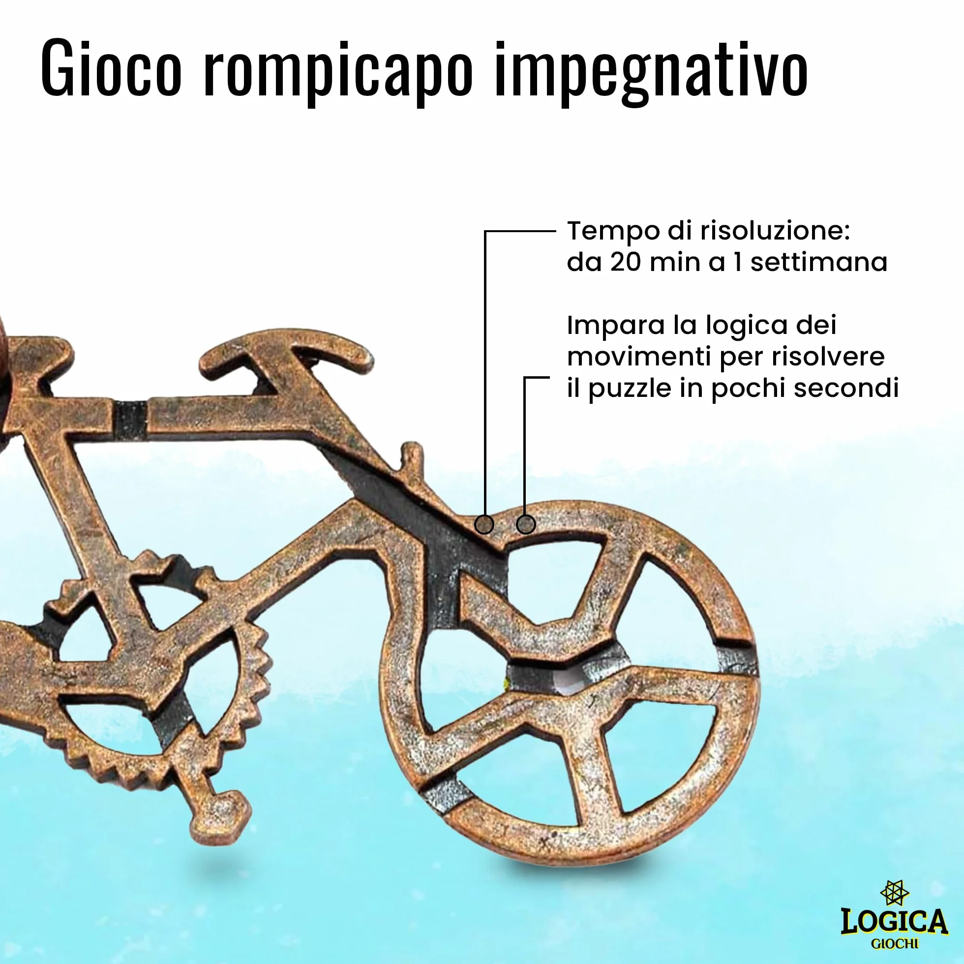 LOGICA GIOCHI Art. Bici di Amsterdam - Rompicapo in Lega - Difficoltà 3/6 Difficile - Serie Viaggiatori da Collezione - Cast Puzzle