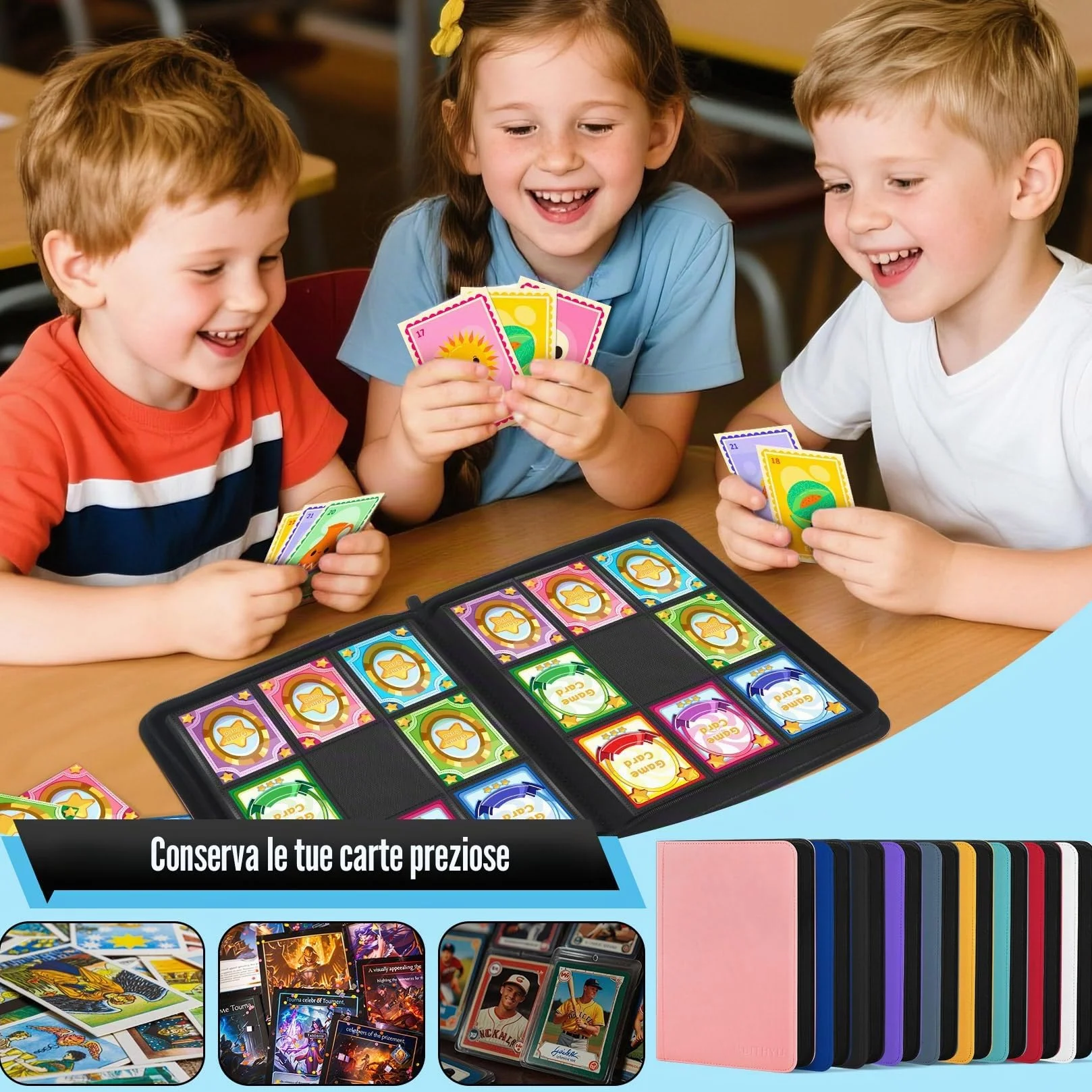 WITHYU Album da Collezione per Carte con 9 Tasche, Capienza 540 Carte - Portacarte Impermeabile con Caricamento Laterale e Cerniera per TCG, Calcio & Collezione, Portatile (Nero)