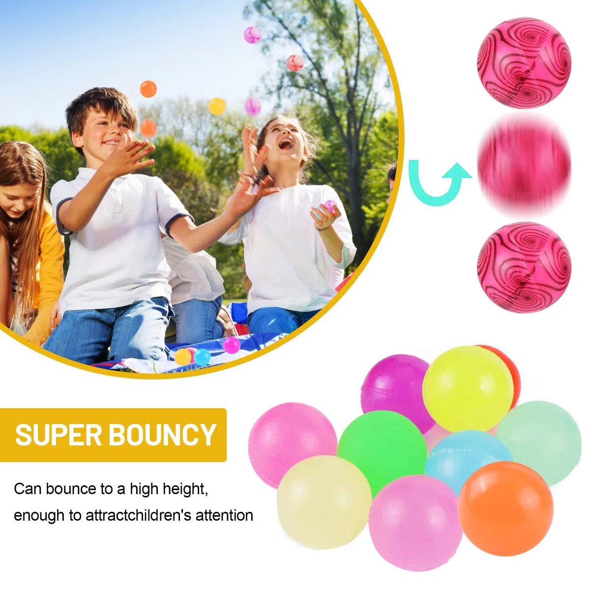 JSMTKJ 50 Pezzi Palline Rimbalzanti, Giocattoli con Palline di Gomma, Palline di Gomma rimbalzanti per Bambini per Feste Premi Regali Modello Casuale