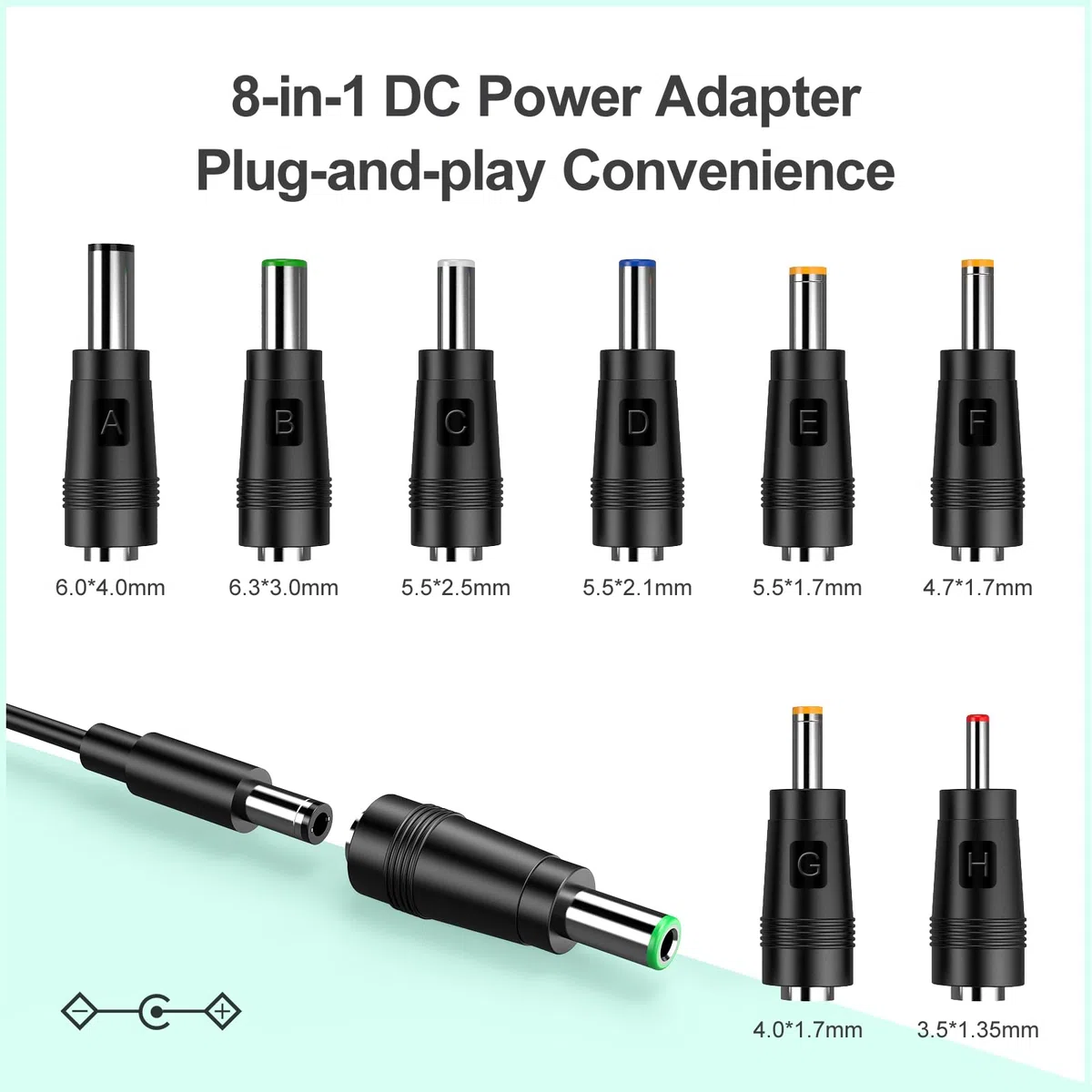 melasta AC/DC Adattatore universale 12V 1A con 8 Connettori DC per Strisce LED, Router senza Fili, Gatti ADSL, HUB, Interruttore, Alimentatori Audio/Video, 0.3A Max, Solo per Caricabatterie a 12V