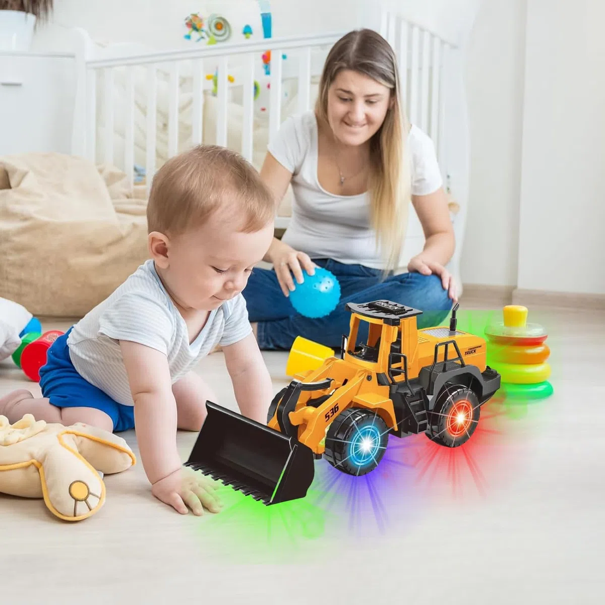 Bulldozer Giocattolo,camminare automatico con suono e luce veicoli da cantiere,Camion da Cantiere Bulldozer,Giocattolo di Sabbia da Miniera,con luci e musica multipla,per bambini 3-7anni