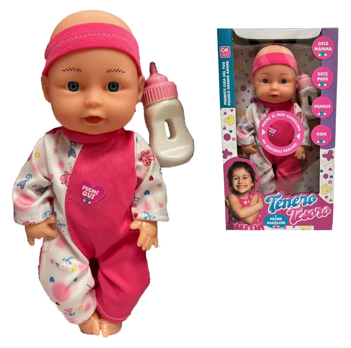 Generico Bambola Parlante Bambolotto Piangente Chiama Mamma Papa' Ride Piange con Biberon Colori Assortiti Colore Casuale Emette I Suoni Come Un Vero Bimbo Piange Ride Dice Mamma e Papà (a)