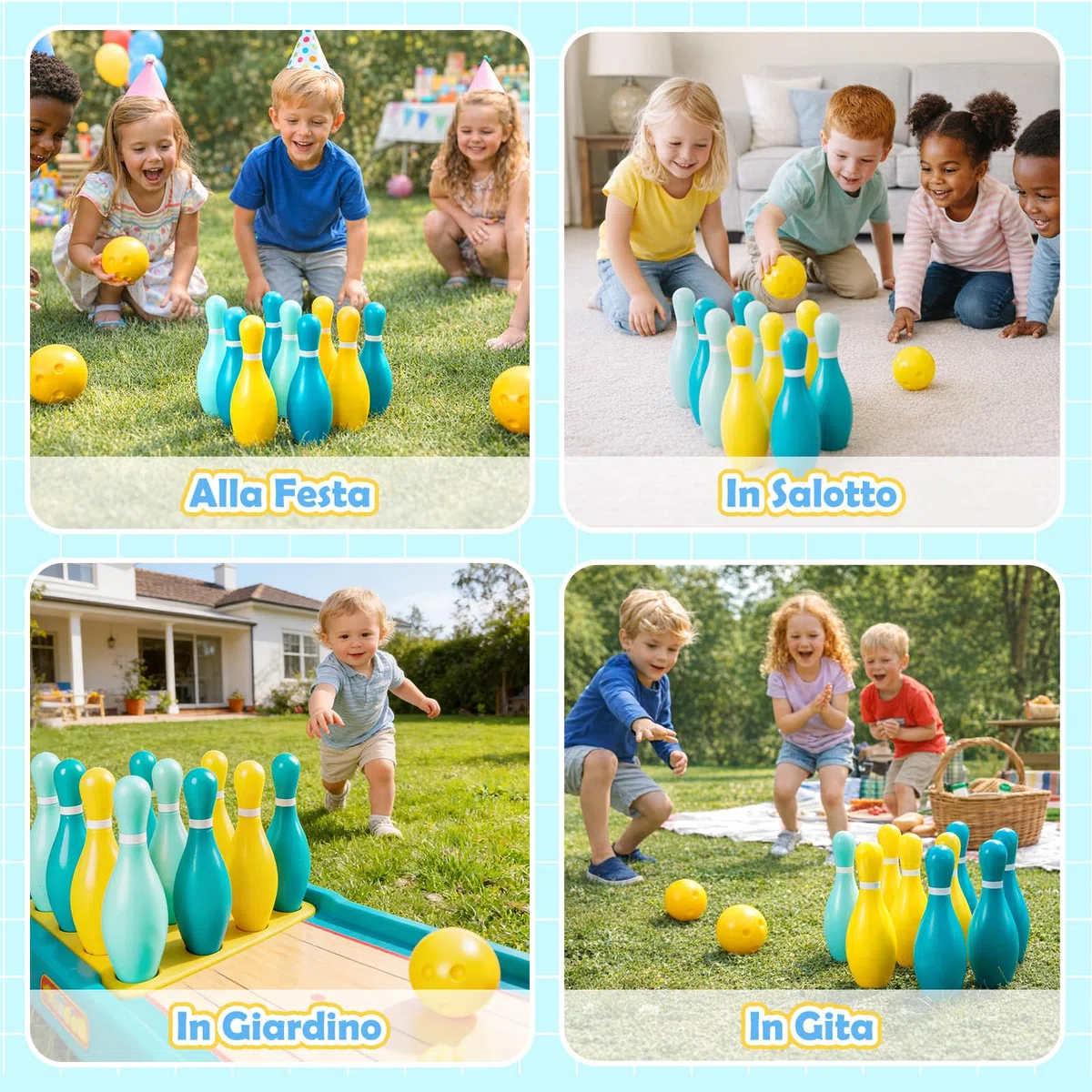 Baoblaze Set da Bowling per Bambini, Gioco per Famiglie, Giocattoli da Gioco al Coperto, Giochi Sportivi all'aperto per Lo Sviluppo Precoce, Giocattoli da Bowling all'Aperto