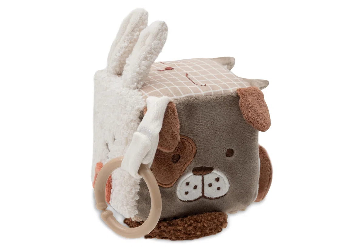 Jollein Cubo delle attività – Animal Friends – Cubo attività per bebé con Specchio, Elementi sonori e da afferrare