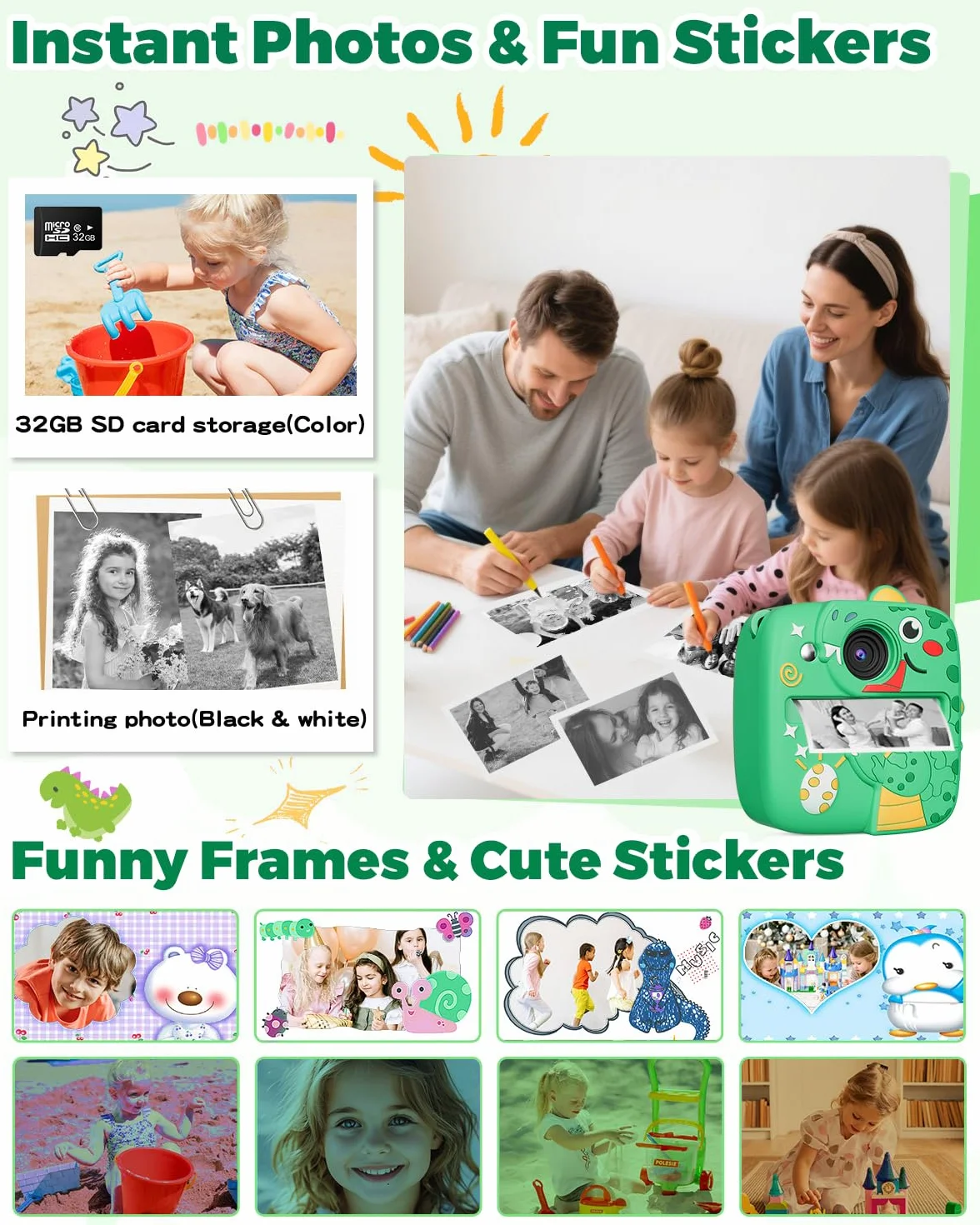 CHRERNA Macchina Fotografica Bambini Istantanea, Fotocamera Istantanea per Bambini con Carta da Stampa e Carta 32GB, Regalo per Bambini per Ragazze Ragazzi da 3-12