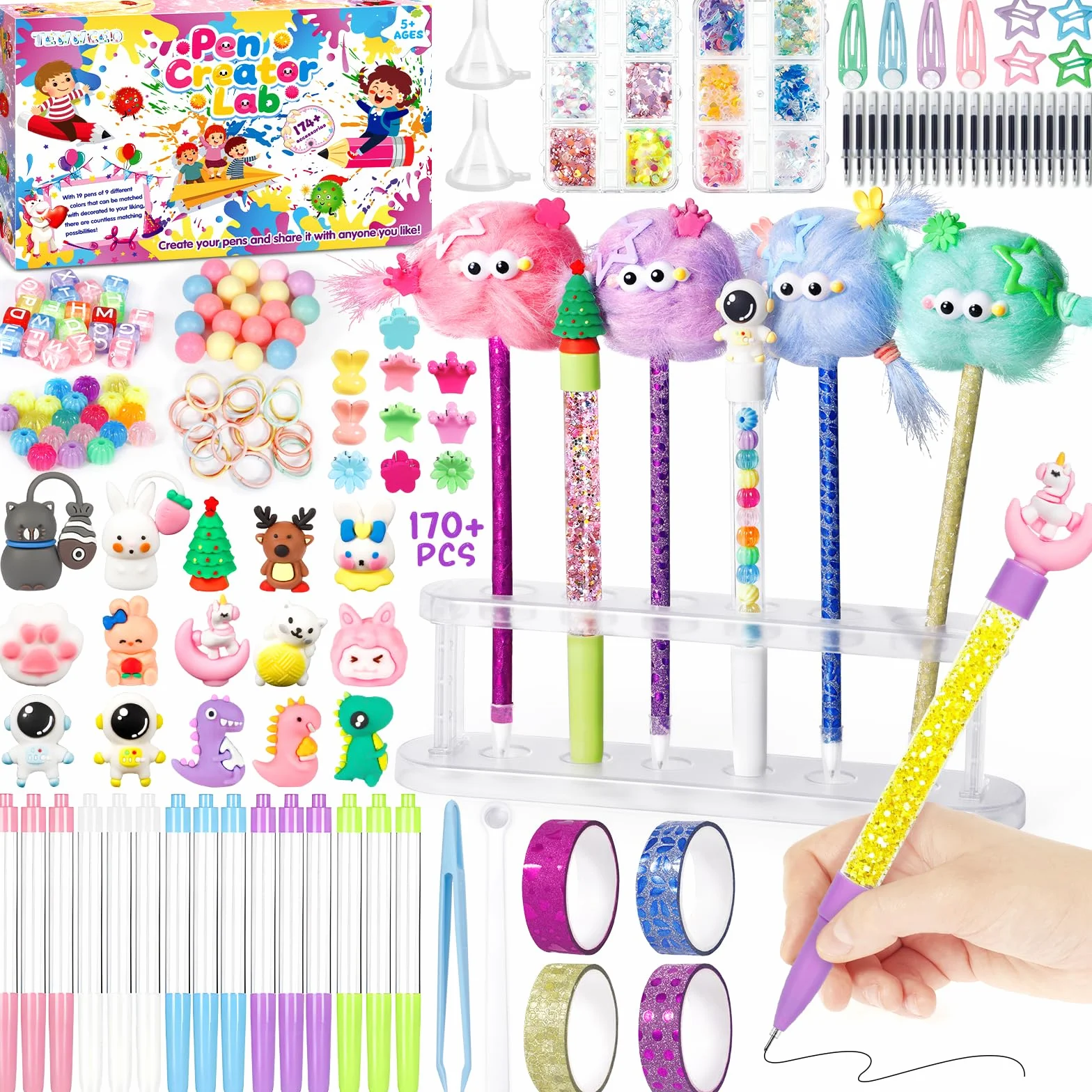 Laboratorio Delle Penne Personalizzate con 170+ Accessori, Kit Creativo per Creare Penne Fabbrica, Lavoretti Creativi per Bambini, Idee Regalo per Ragazze 5-12 Anni