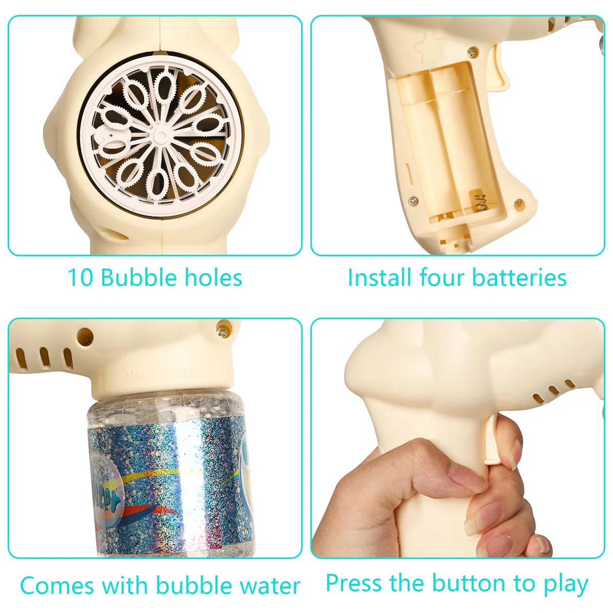 Pistola a Bolle Di Sapone Di Unicorno per Bambini - Spara Oltre 10.000 Bolle Al Minuto - Con Soluzione Da 90 Ml per Regali Di Compleanno e Feste