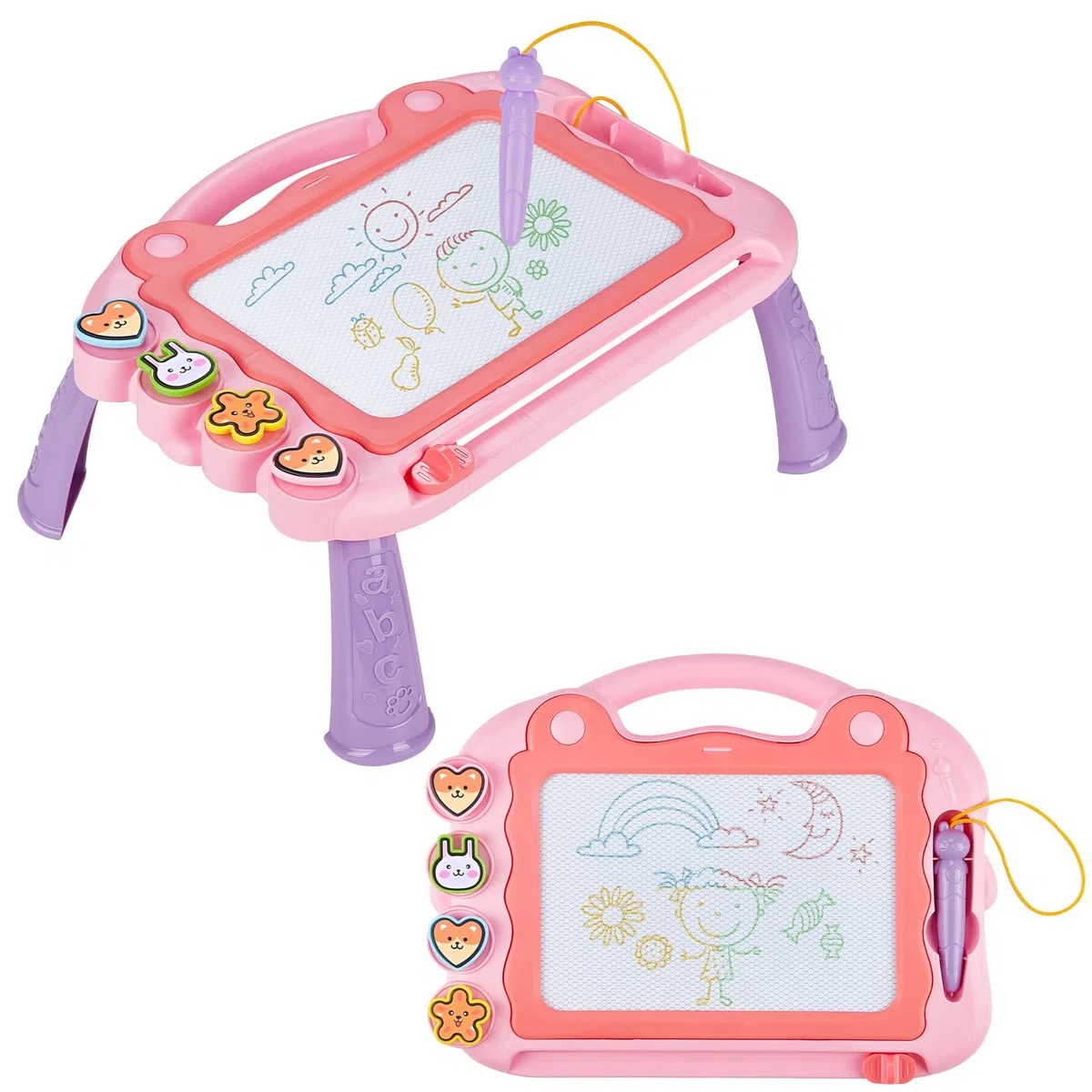 Lavagna Magnetica per Bambini, Lavagna Magnetica Tavolo Cancellabile, Lavagnetta Magnetica Bambini con 4 timbri magnetici e 1 Pennino Capacitivo Giocattoli Educativi,Polvere Di Sakura