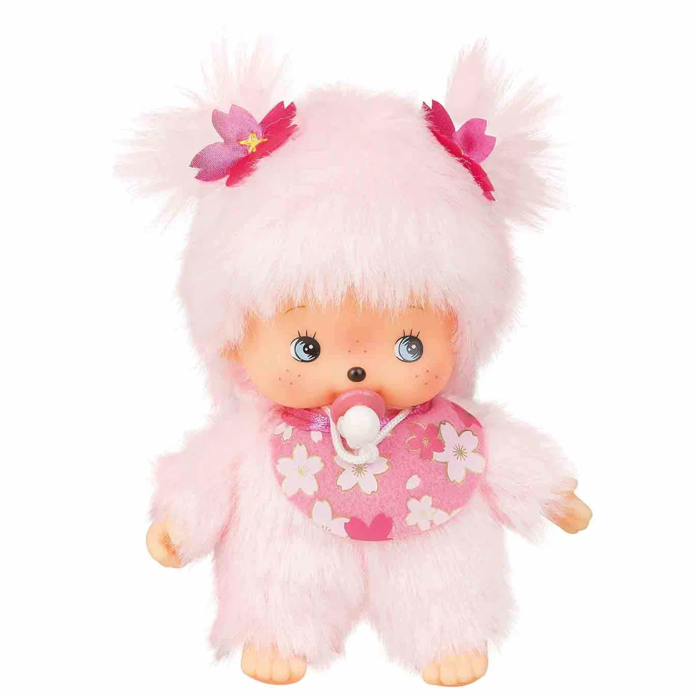 Sekiguchi 242443 - Originale Bebichhichi Ragazza Fiore di ciliegio, in Peluche Rosa, con Bavaglino e codini con Fiori, Circa 15 cm