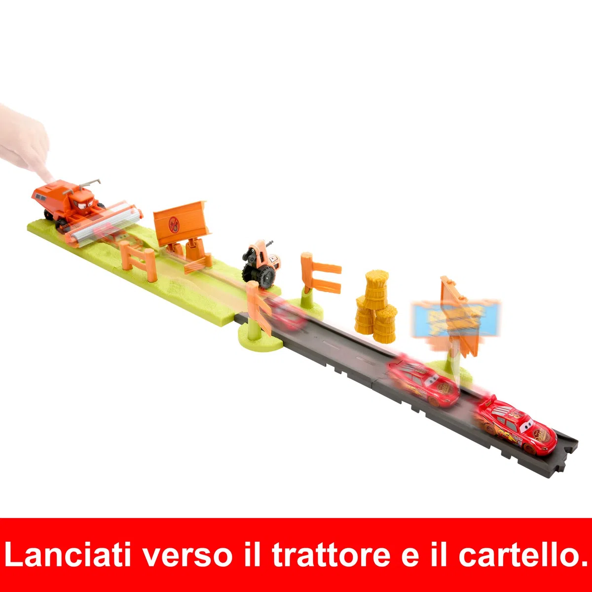 Mattel Disney e Pixar Cars Corsa Acrobatica in Fuga da Frank Playset con 3 veicoli giocattolo e 2 modalità di gioco, include Saetta McQueen, HRX48