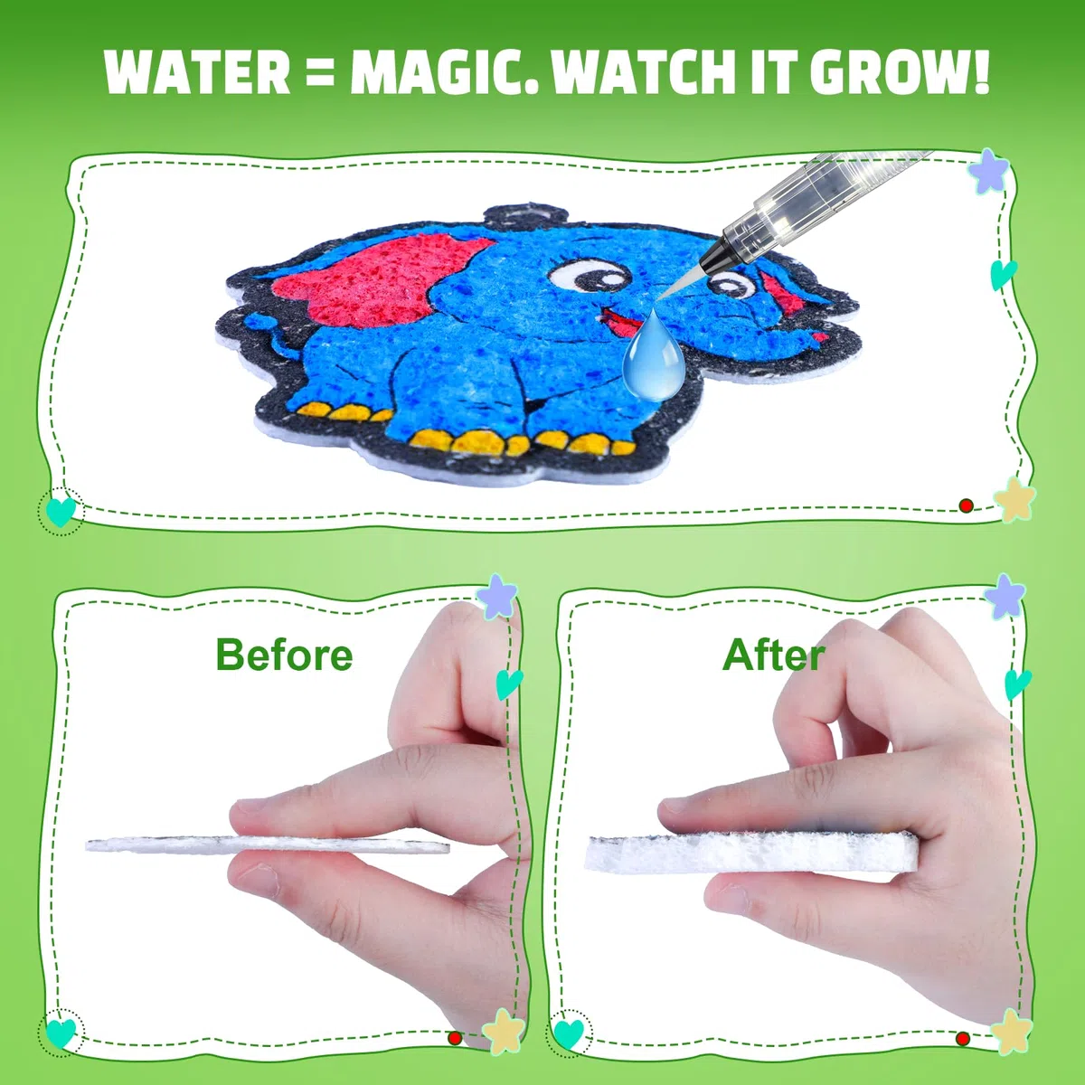 EPUMP 15 Pezz Animali Pittura Magica Puffy Kit per Bambini, Kit Pittura 3D con Schiuma Magica e 12 Pennarelli Colorati, Attività DIY di Colorazione e Lavoretti Creativi per Bambini e Bambine 3+ Anni