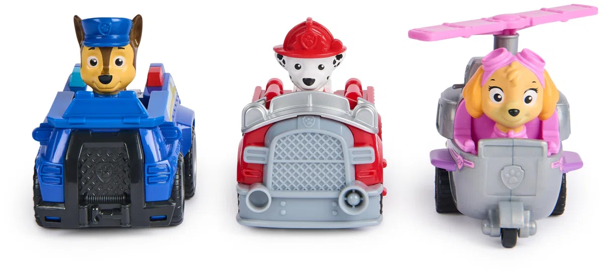 Paw Patrol, Confezione da Tre Veicoli di Salvataggio Deluxe, Auto Giocattolo a retrocarica di Chase, Marshall e Skye, Giocattoli per Bambini e Bambine da 3 Anni in su