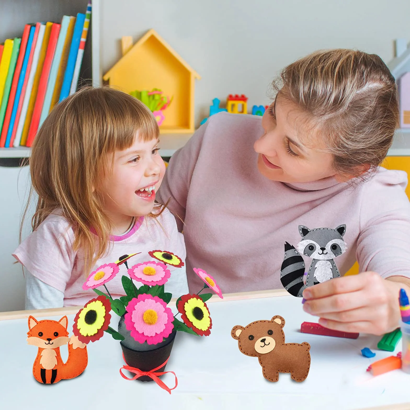 Goomp Confezione da Cucito in Feltro per Bambini,Kit da cucito per imparare a cucire bambini Artigianato e Cucire Set per Bambini Educativi Principianti Cucito Peluche Ripiene Ornamenti, Set di 14