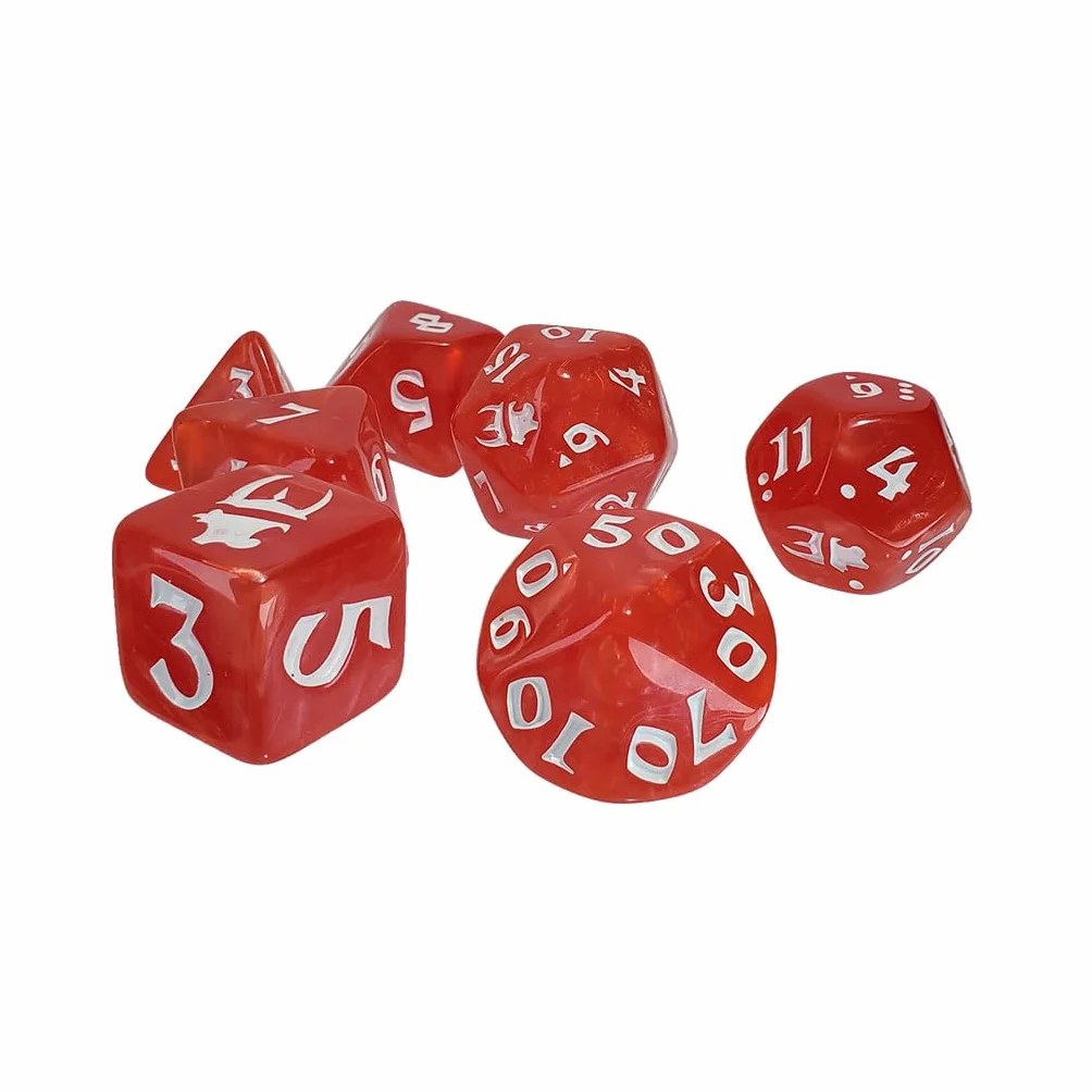 Munchkin Polyhedral Dice Set Red/White | Custom Dice, use with Steve Jackson Games, DND, RPGs, Tabletop Games, and Role-Playing Adventures