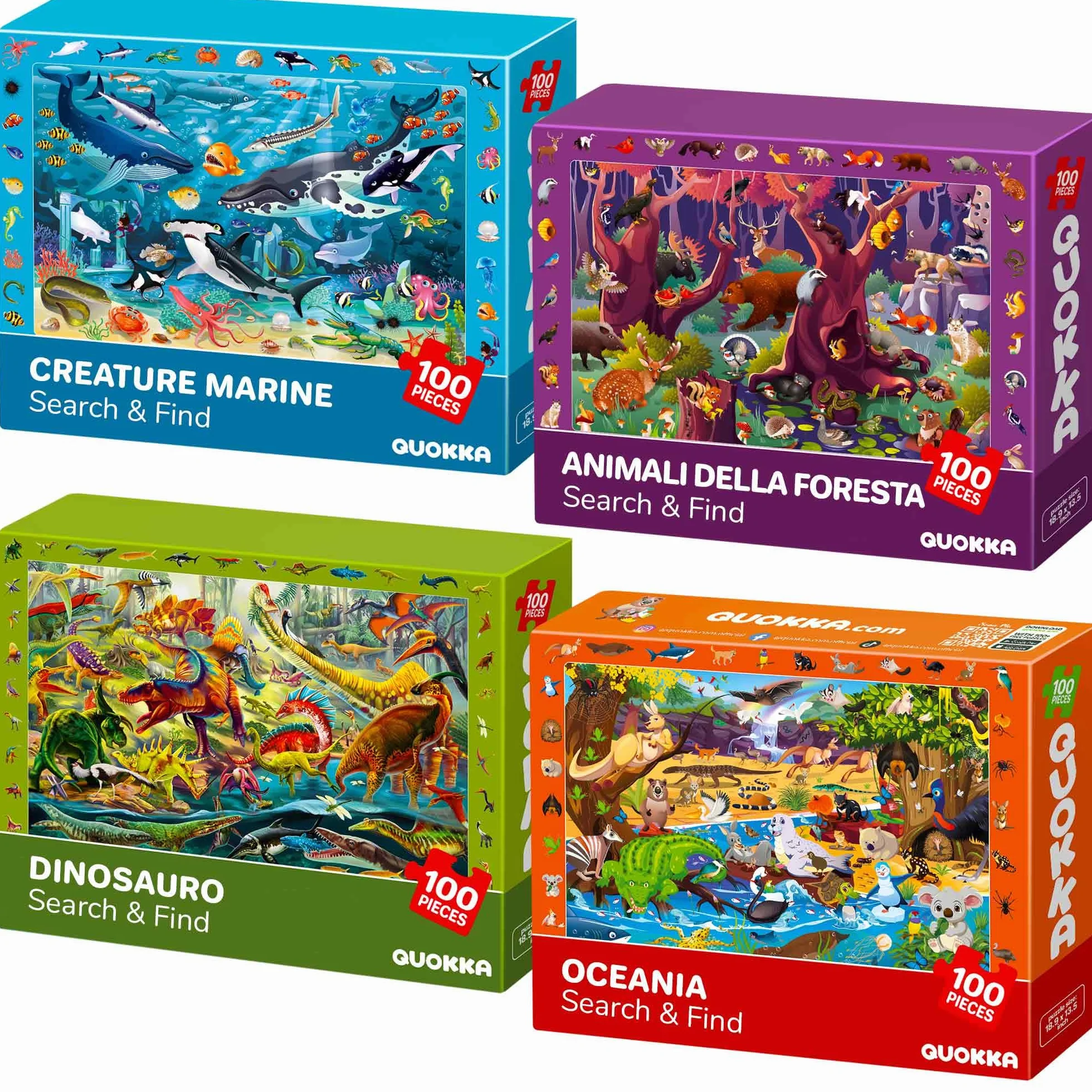 Puzzle da 100 Pezzi per Bambini 3 4 5 Anni - Set di 3 Puzzle da Pavimento Giganti - Impara Animali e Insetti della Foresta Oceanica - Giocattoli Educativi per Ragazzi e Ragazze dai 6 ai 7 Anni