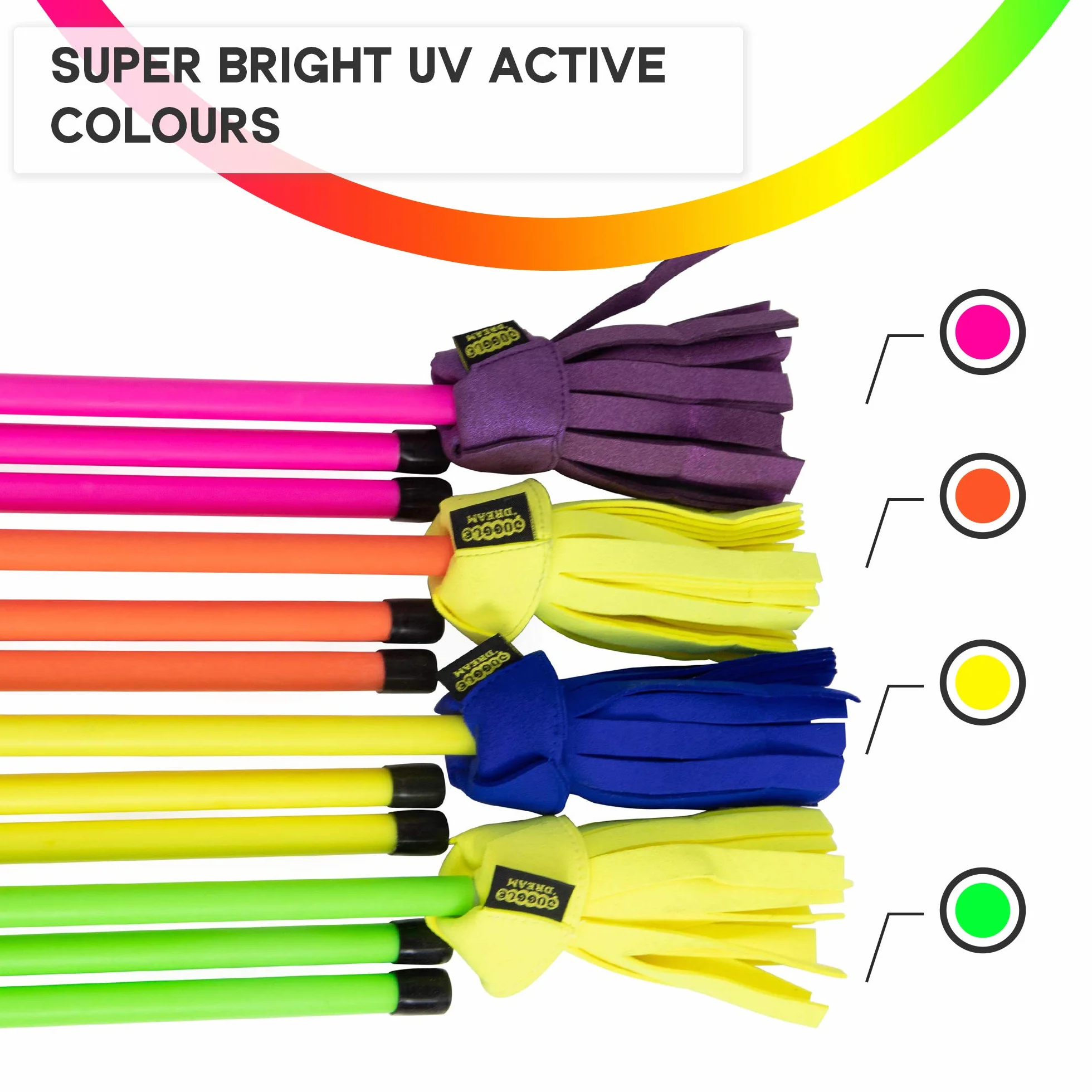 Juggle Dream Neo Flowerstick Set incl. bastoncini da mano. Bastoncino in fibra di vetro, impugnatura in silicone, frange in pelle scamosciata. Jonglier Flower Stick (rosa/viola)